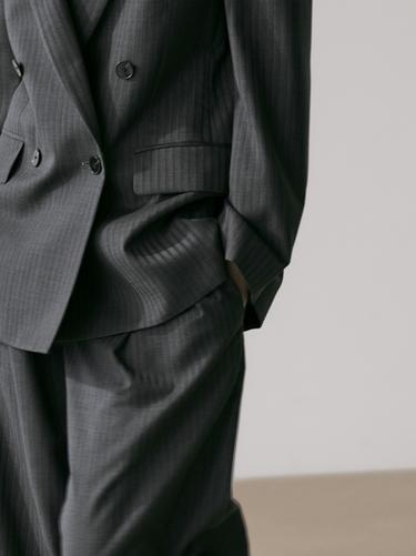 Pinstripe cool wool blend suit blazer — GREY 8