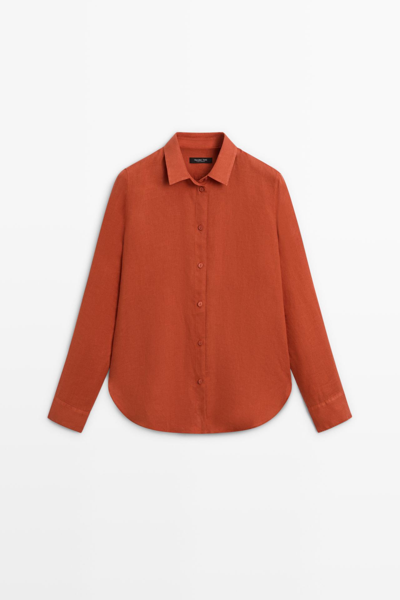 Massimo Dutti - Dames - Soepelvallend 100% Linnen Overhemd - Oranje - 44