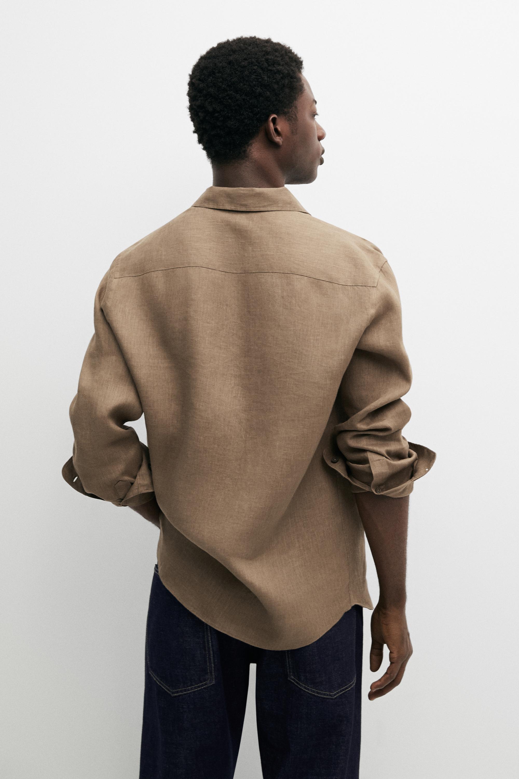 100% linen slim fit shirt — SAND
