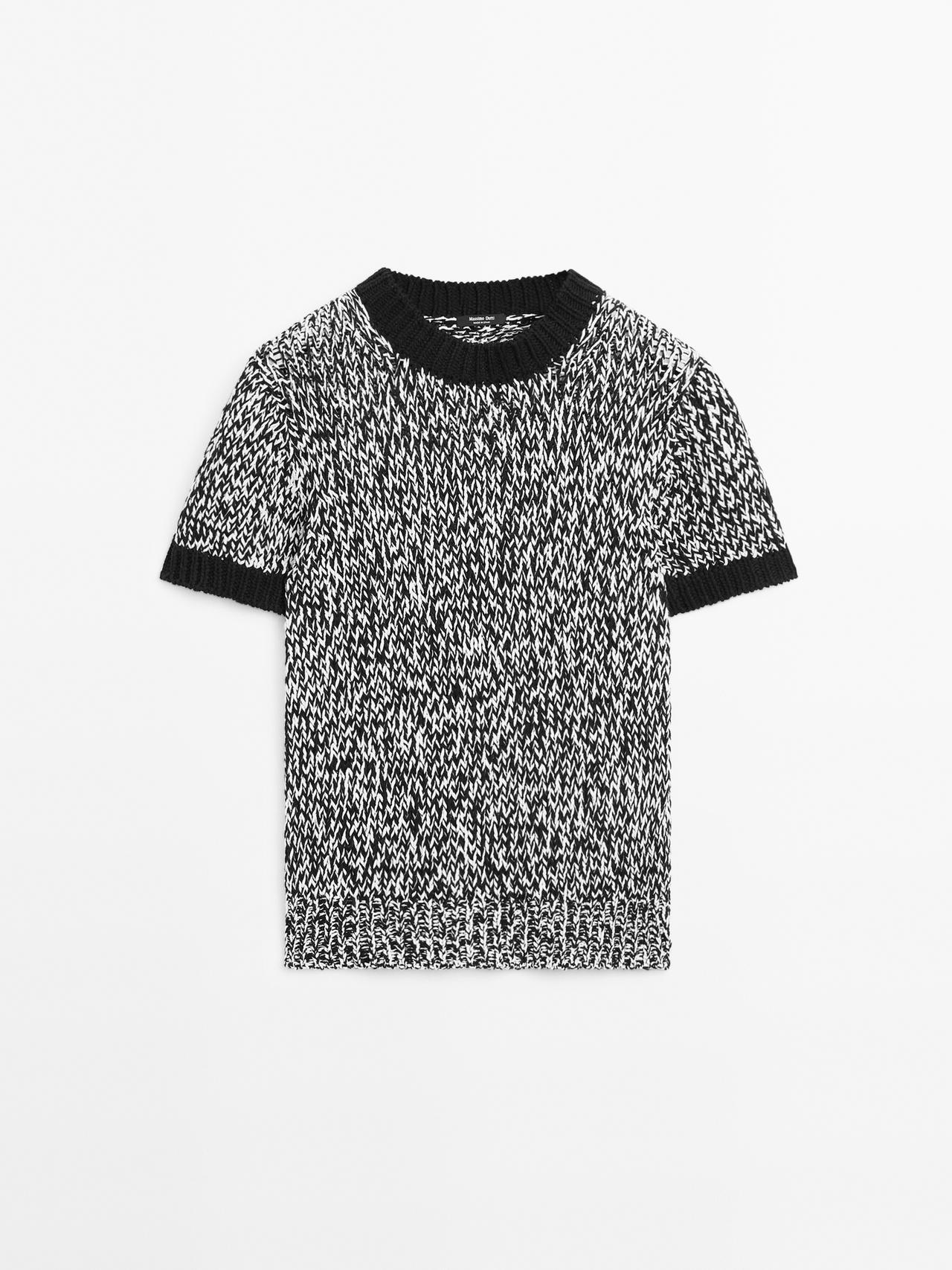 Massimo Dutti - Dame - Kortærmet Striktrøje - Sort - S