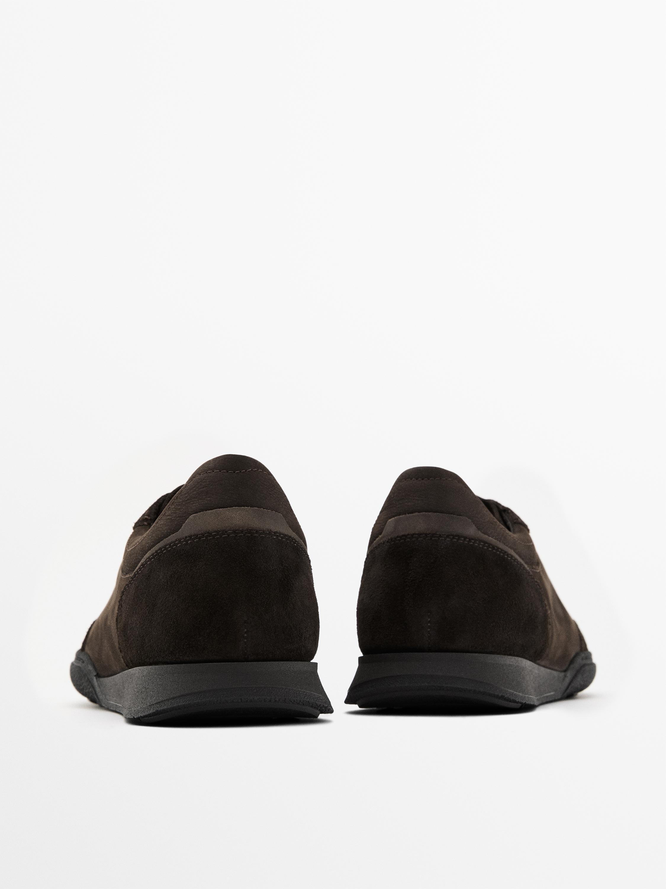 Split leather trainers with contrast soles