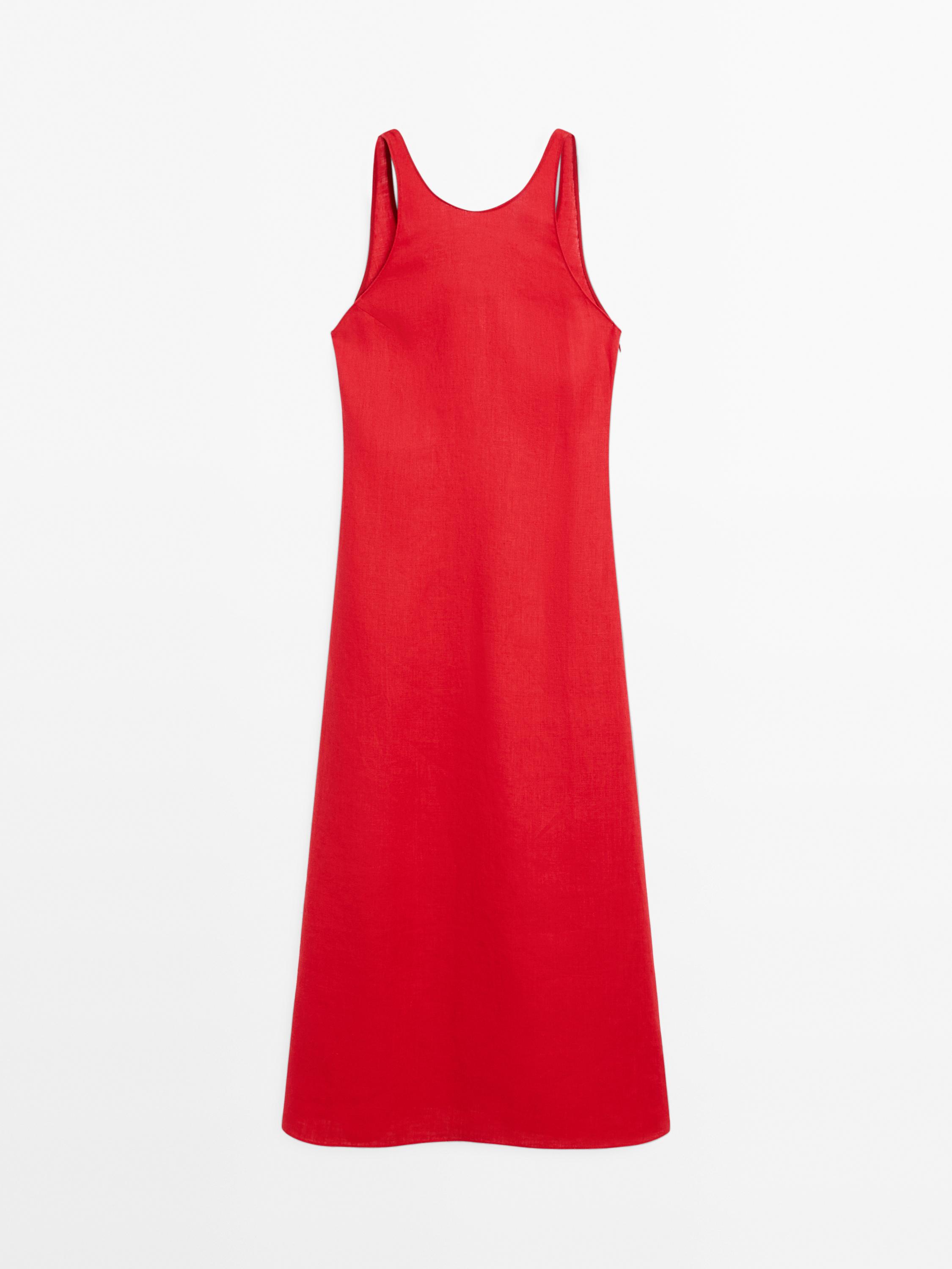 Vestido midi escote redondo 100 % liño