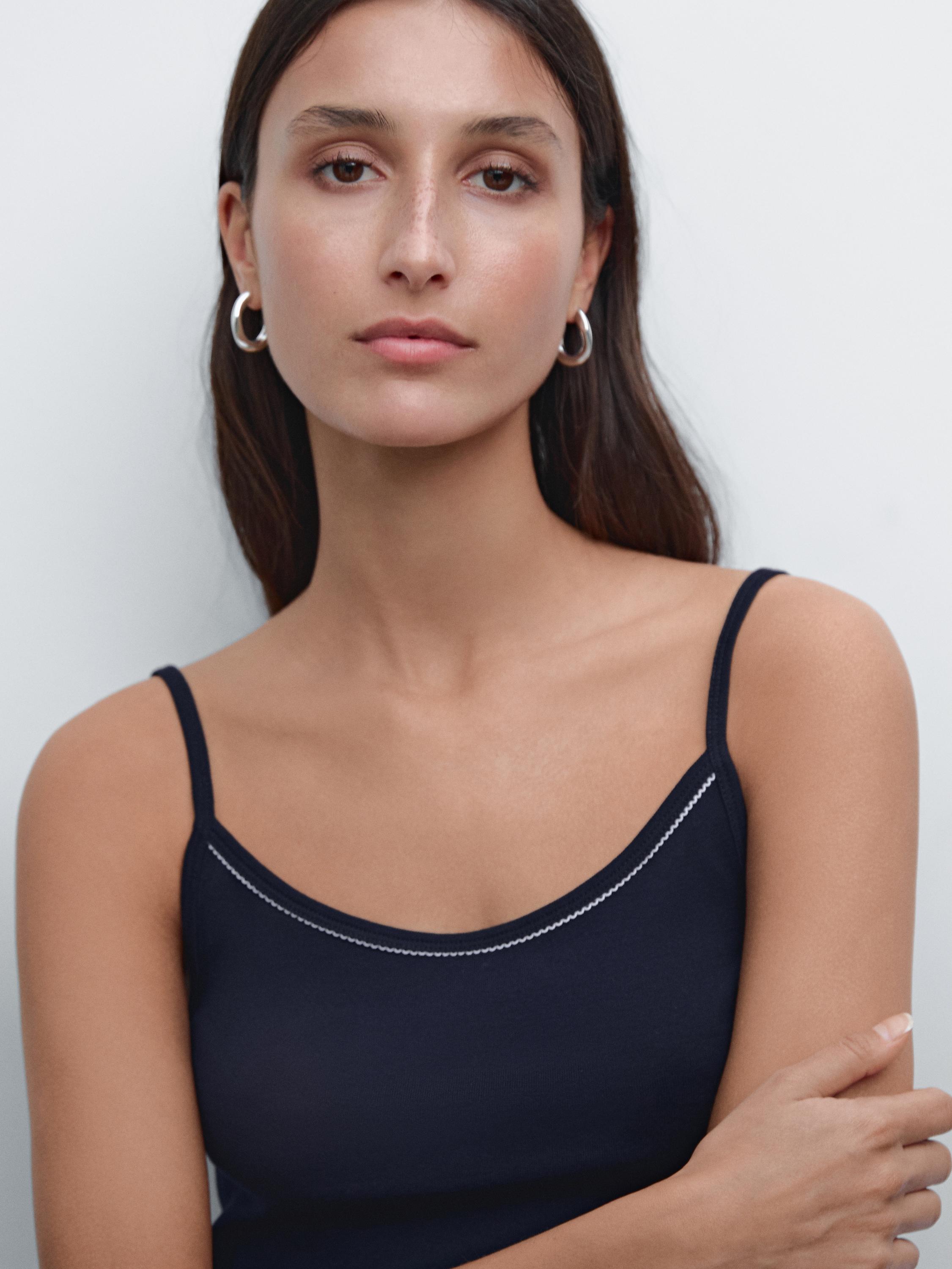 Strappy knit top with lace trim