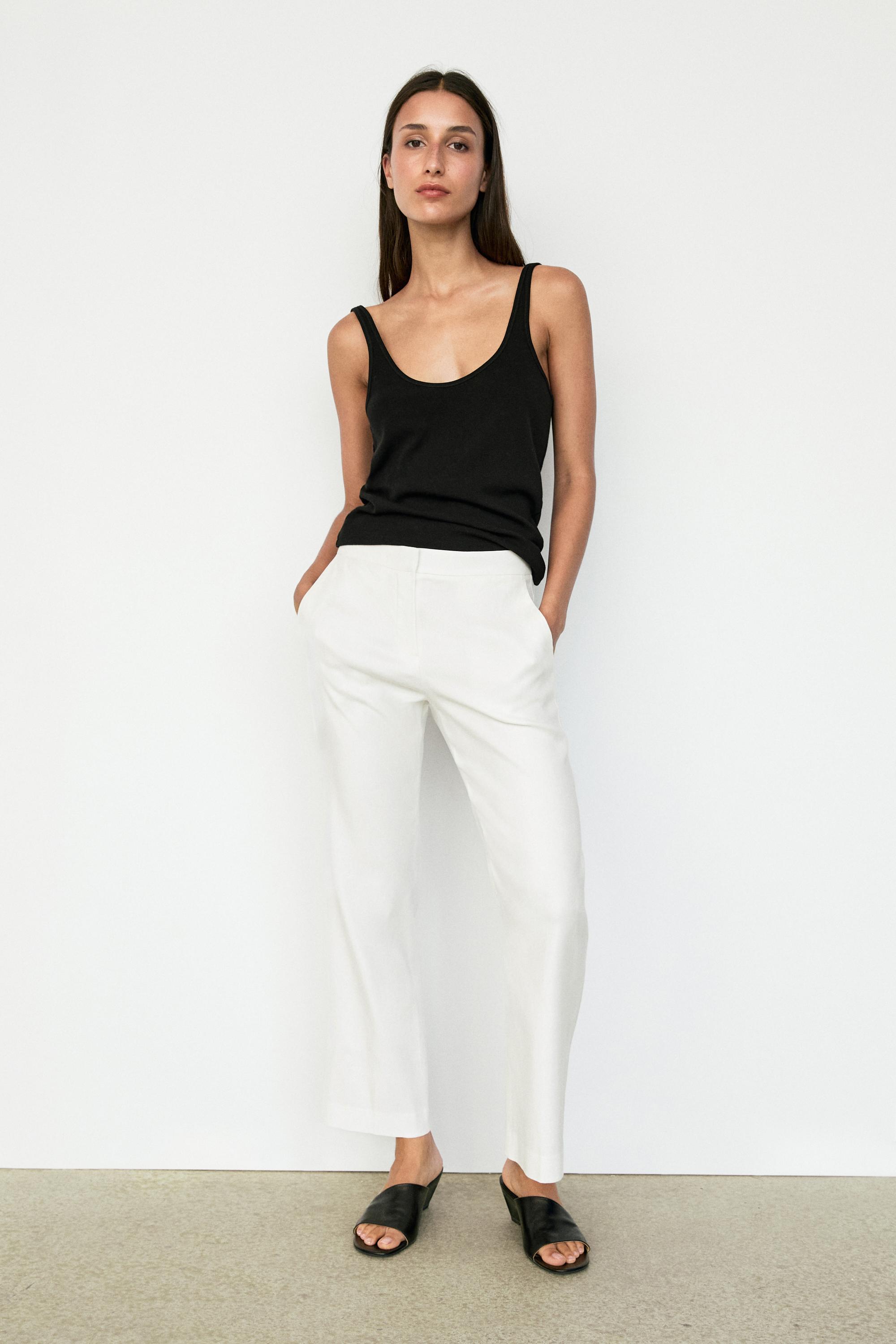Linen kick flare fit pants — WHITE