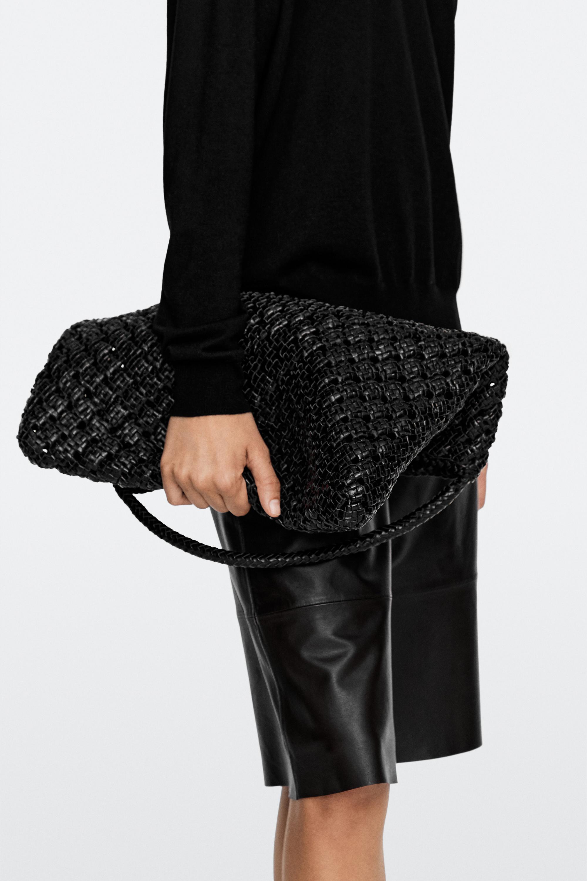 Braided nappa leather bag — BLACK
