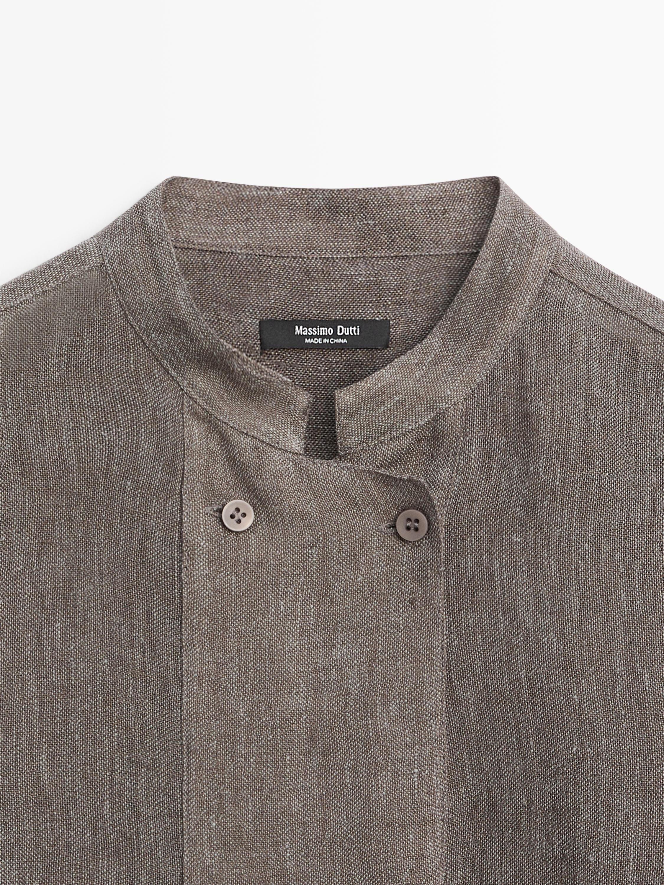 Flowing linen blend shirt with button details — MOLE BROWN