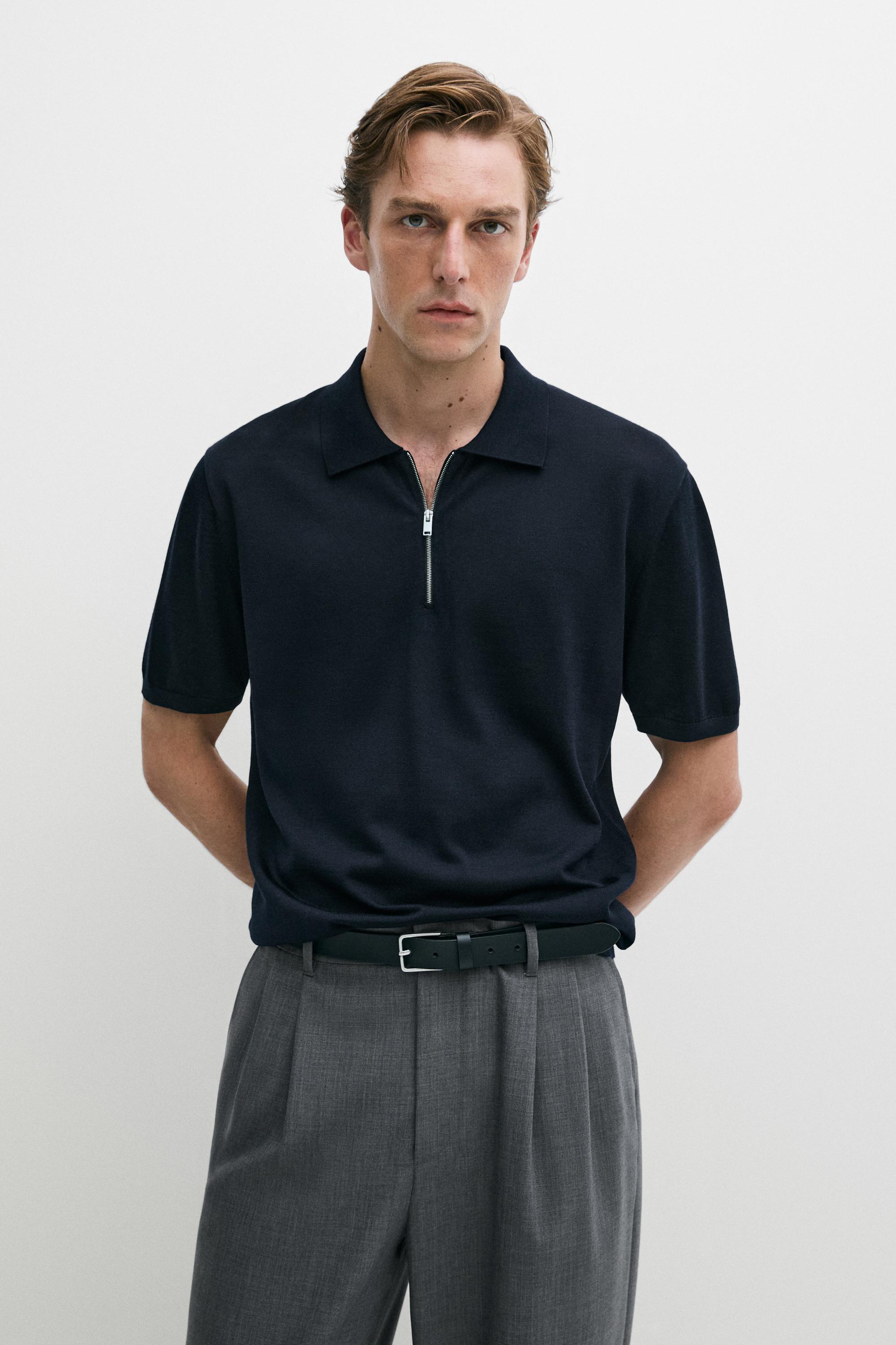 Wool blend zip-detail polo shirt
