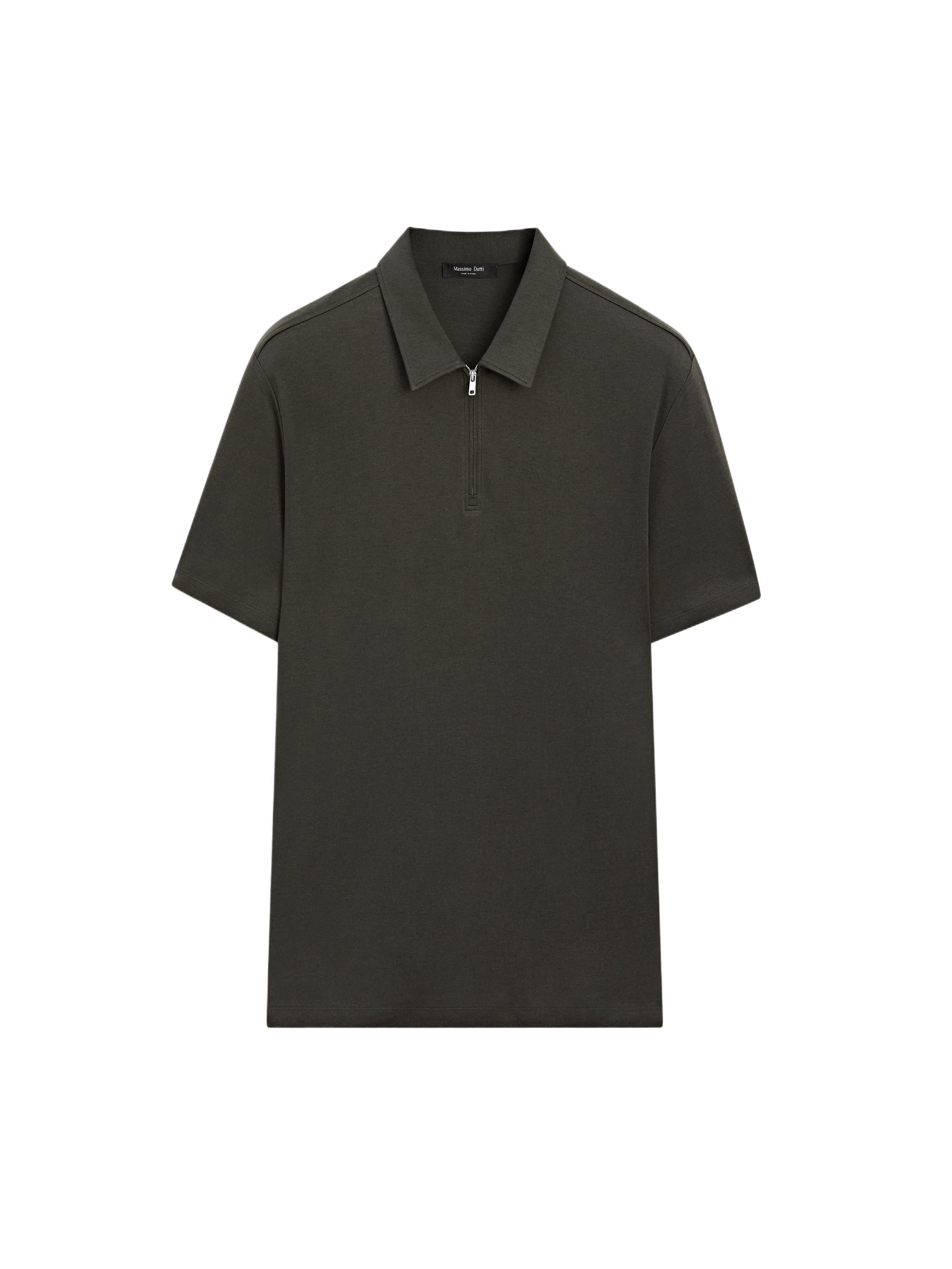 Short sleeve polo shirt with zip detail — DARK GREEN