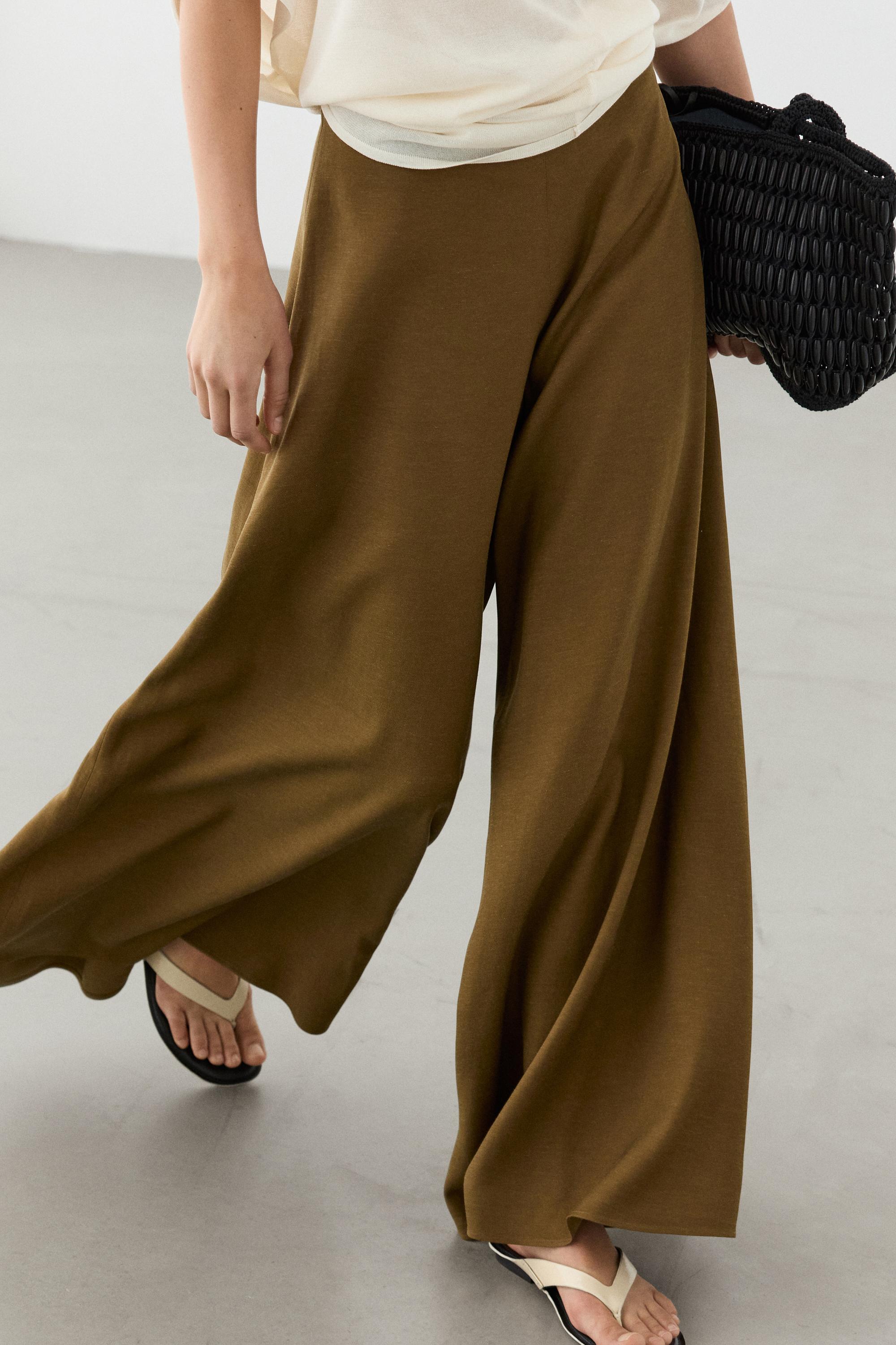 Flowing fabric wide-leg trousers — MOSS GREEN