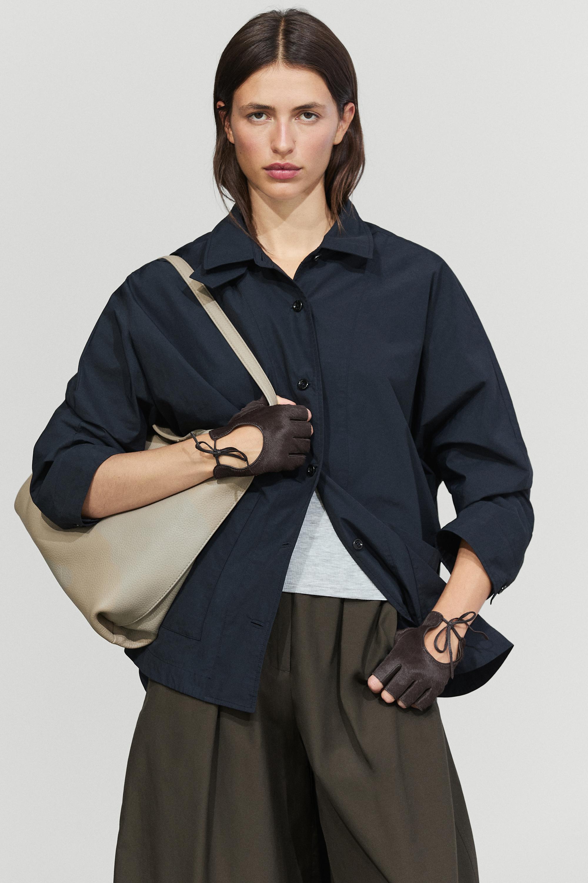 Fur-trimmed leather biker gloves — BROWN