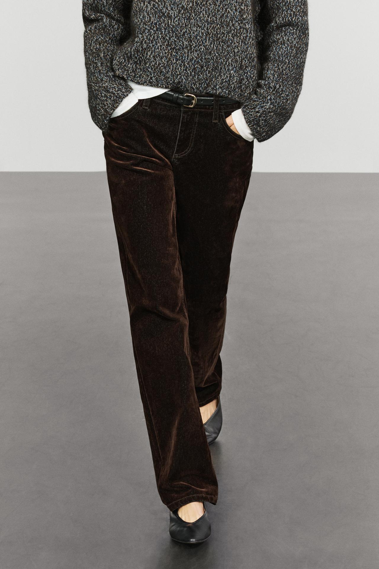 Low-rise straight-leg jeans with flocking finish — MOLE BROWN
