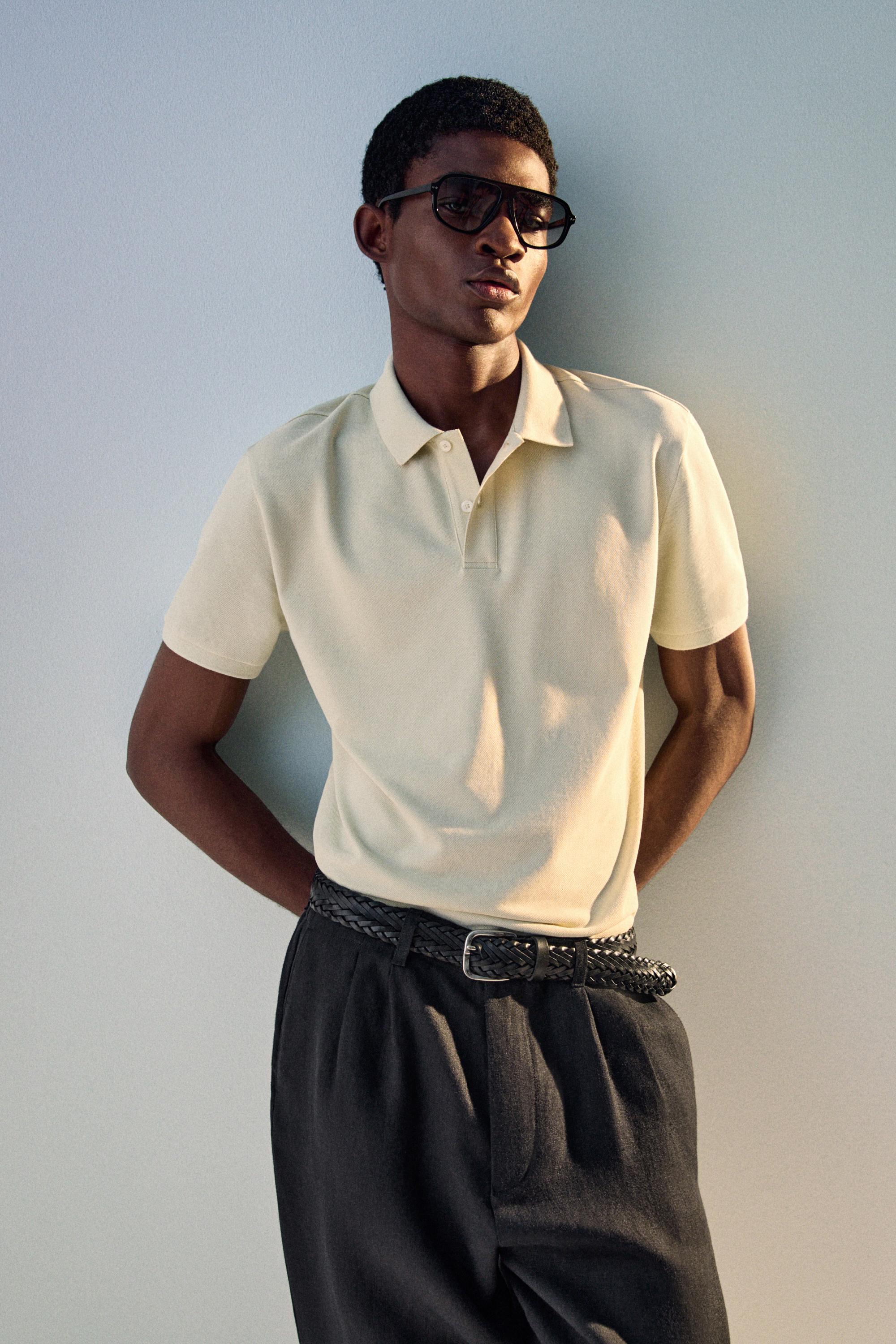 Micro-textured cotton piqué polo shirt — Green