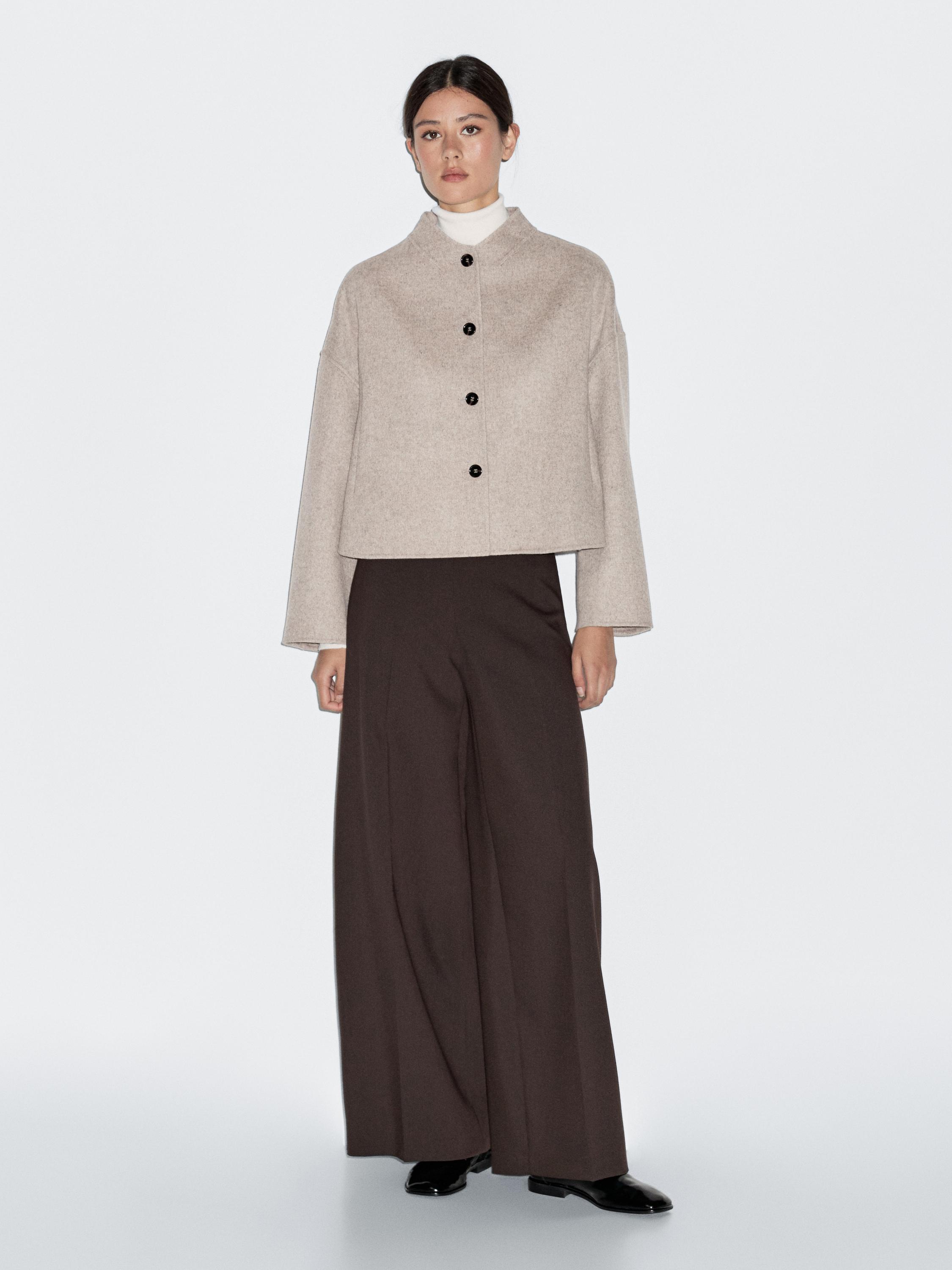 Short wool blend coat with high collar