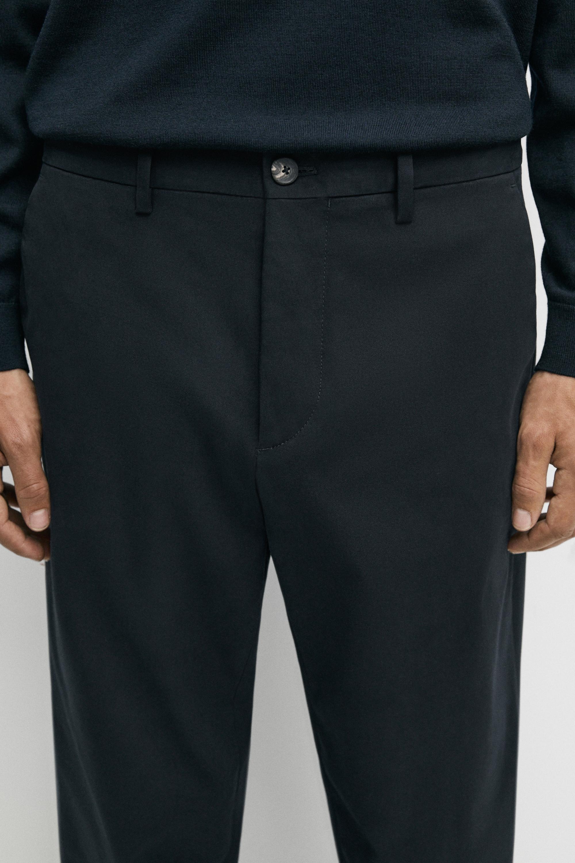 Cotton blend slim fit pants — NAVY BLUE