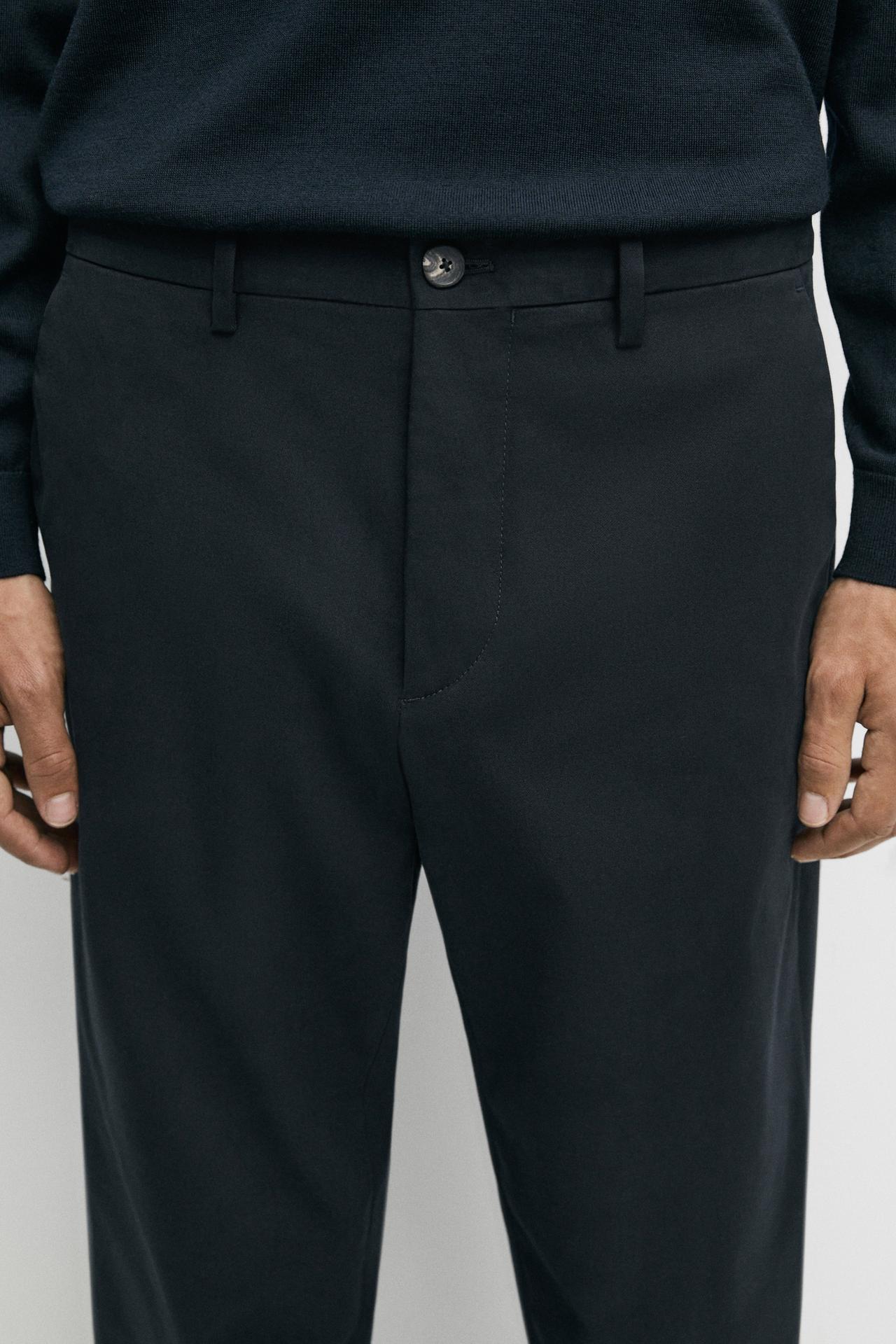 Cotton blend slim fit pants — NAVY BLUE