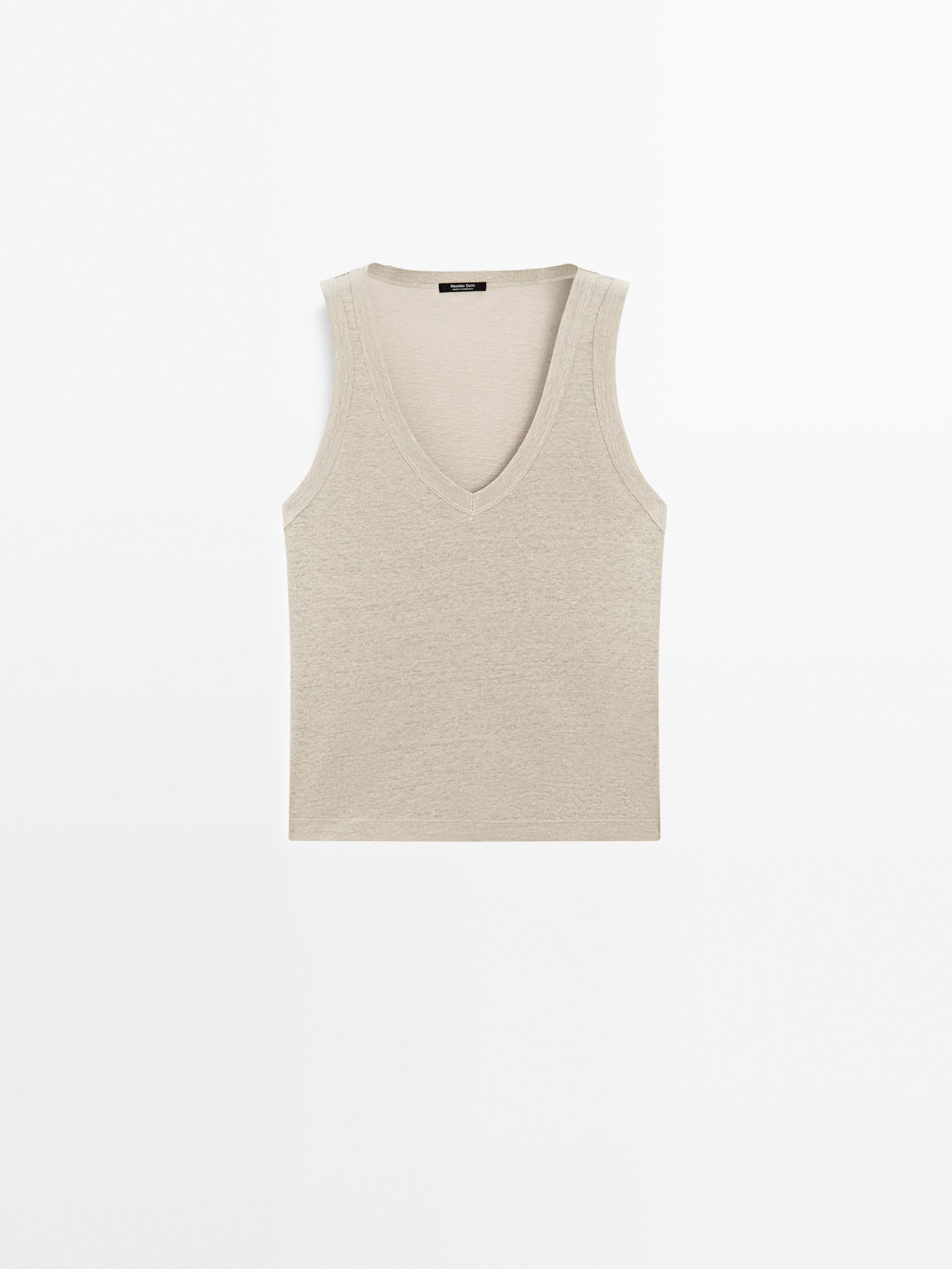 V-neck knit top 100% linen