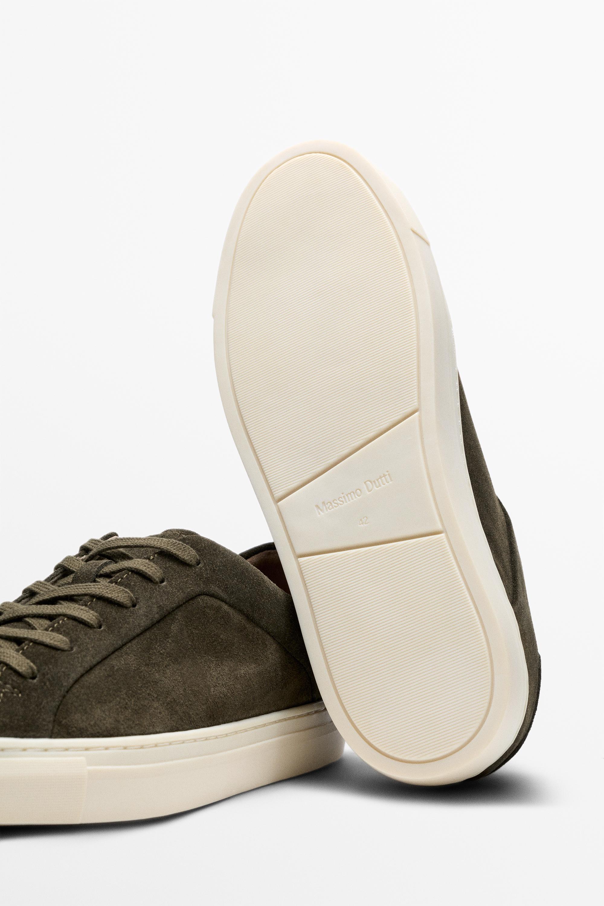 Leather trainers with lug sole — KHAKI