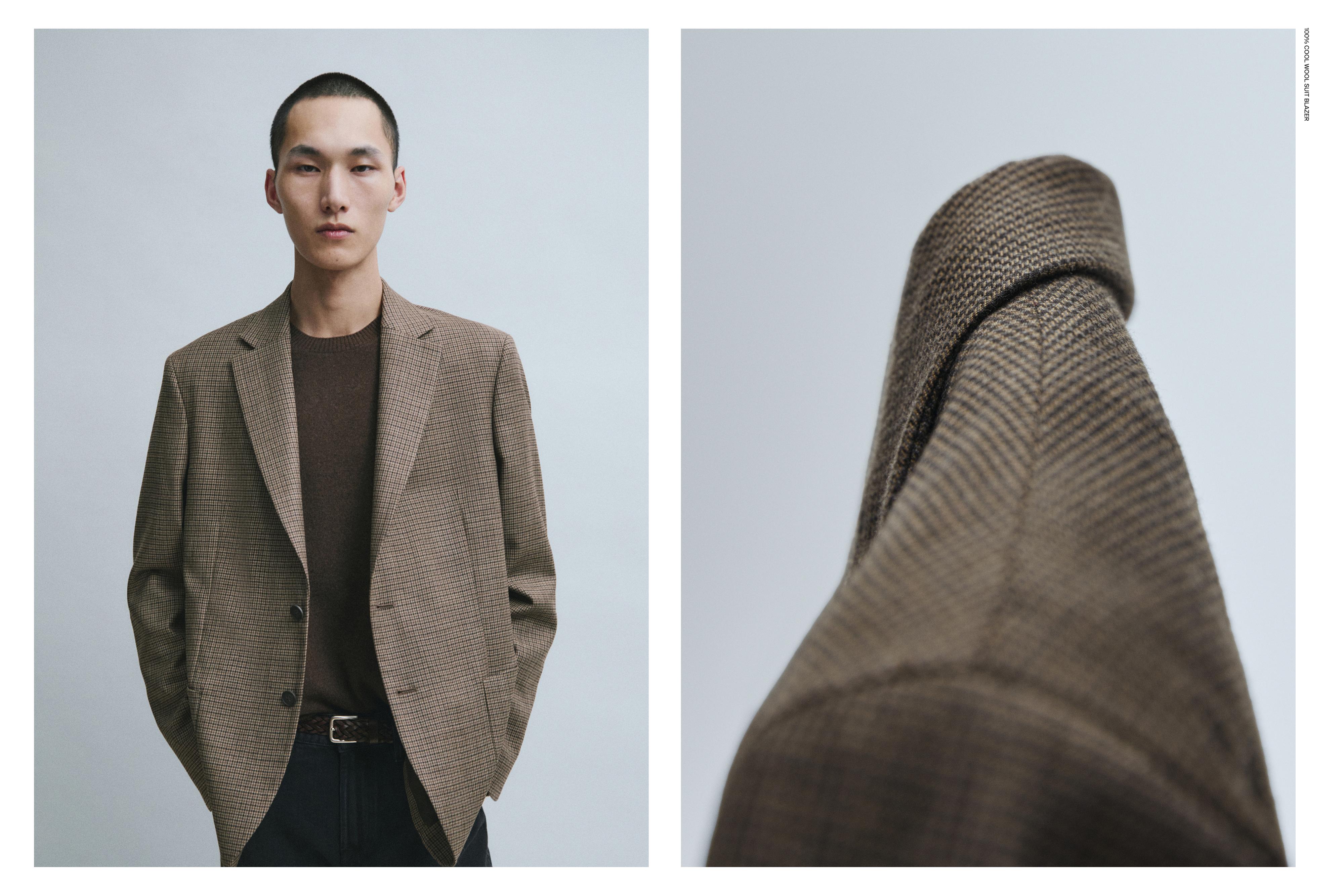 100% wool houndstooth blazer — BEIGE MARL
