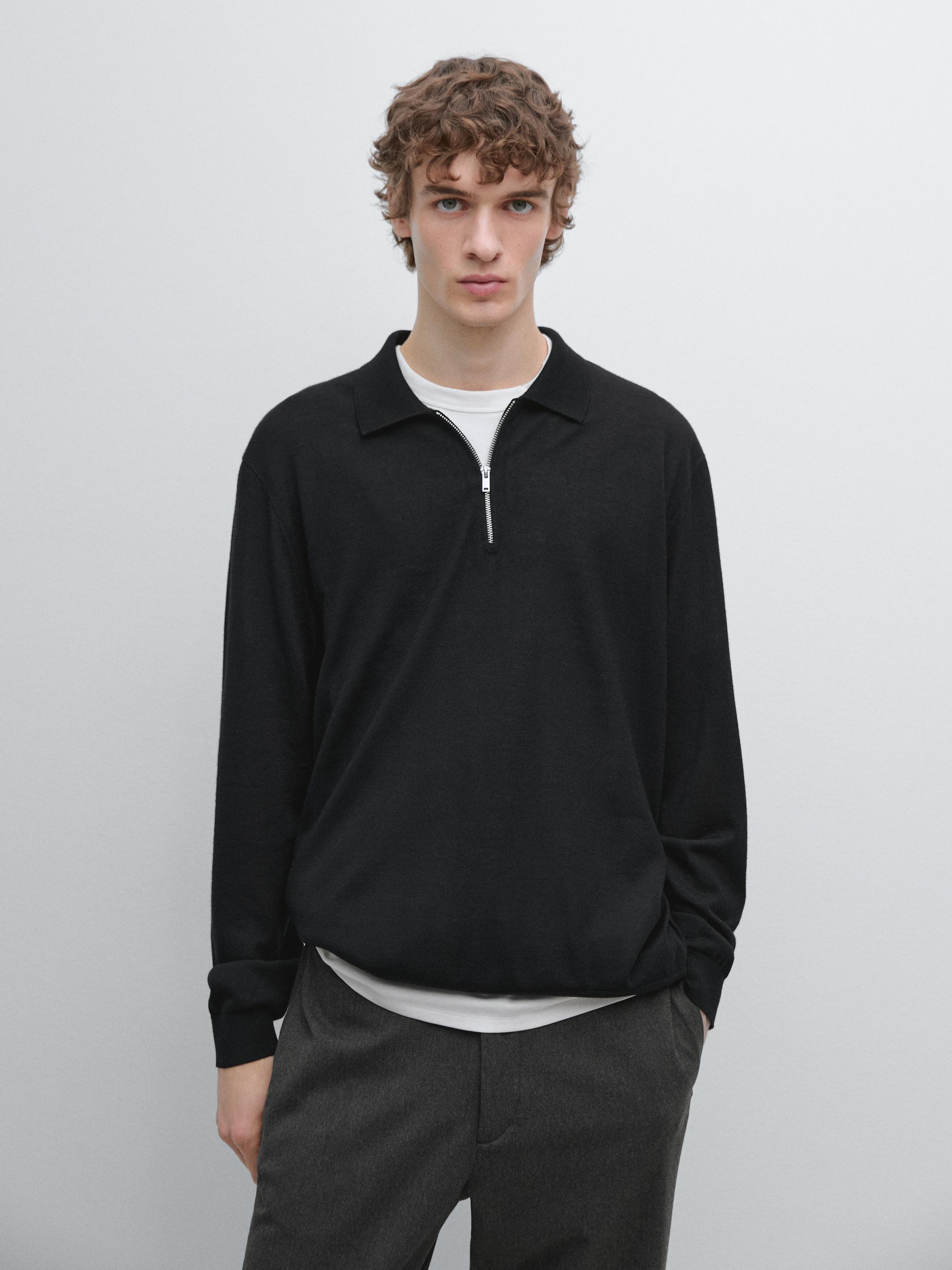 Merino wool knit polo sweater
