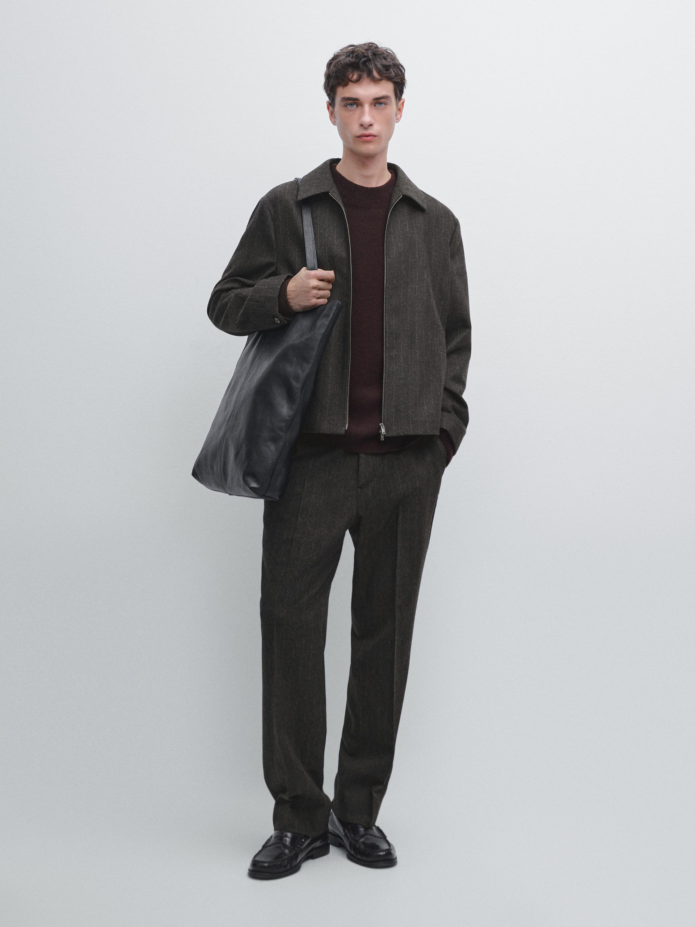 Blouson à rayures en laine mélangée