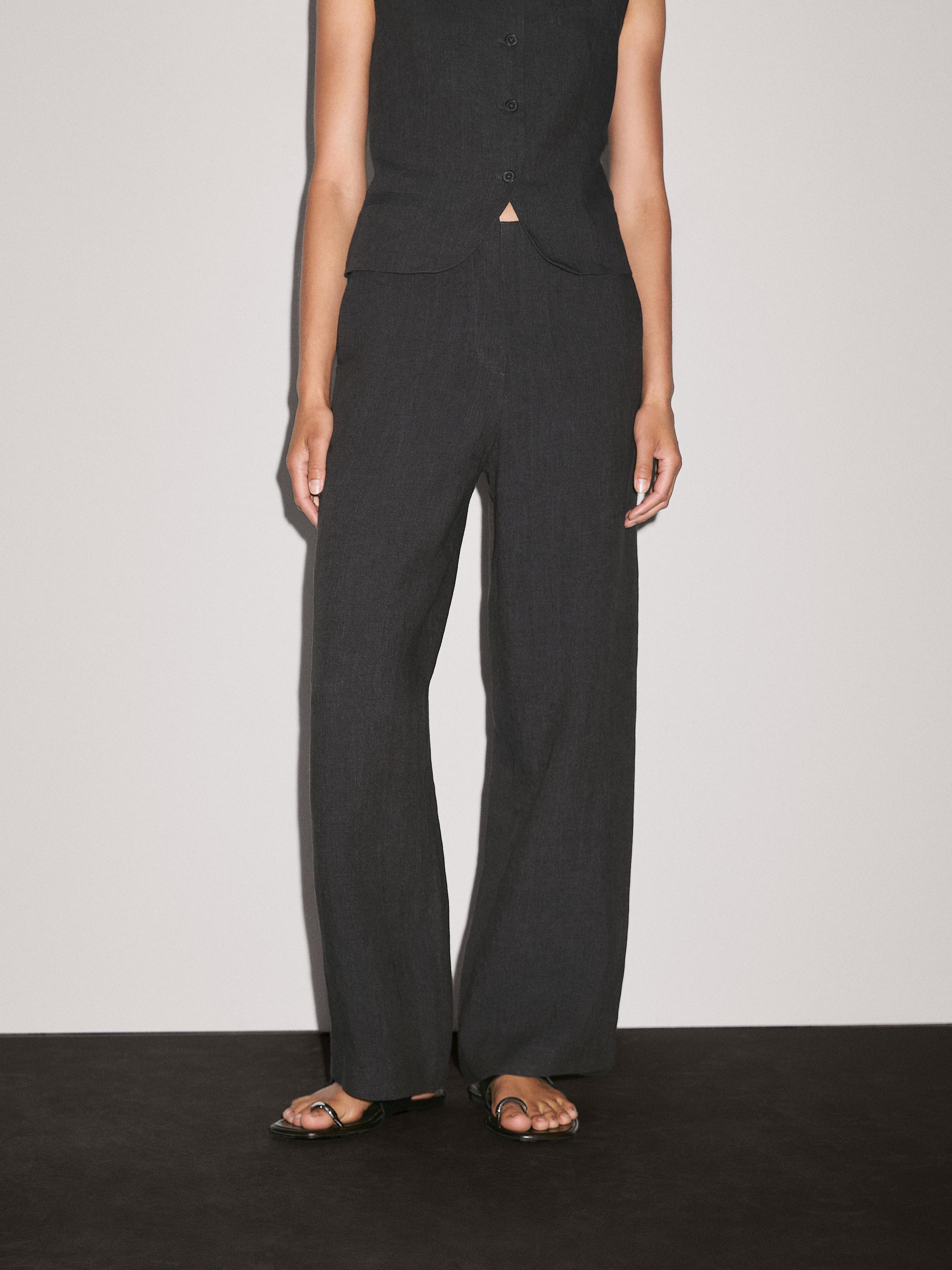 Lightweight straight fit 100% linen trousers