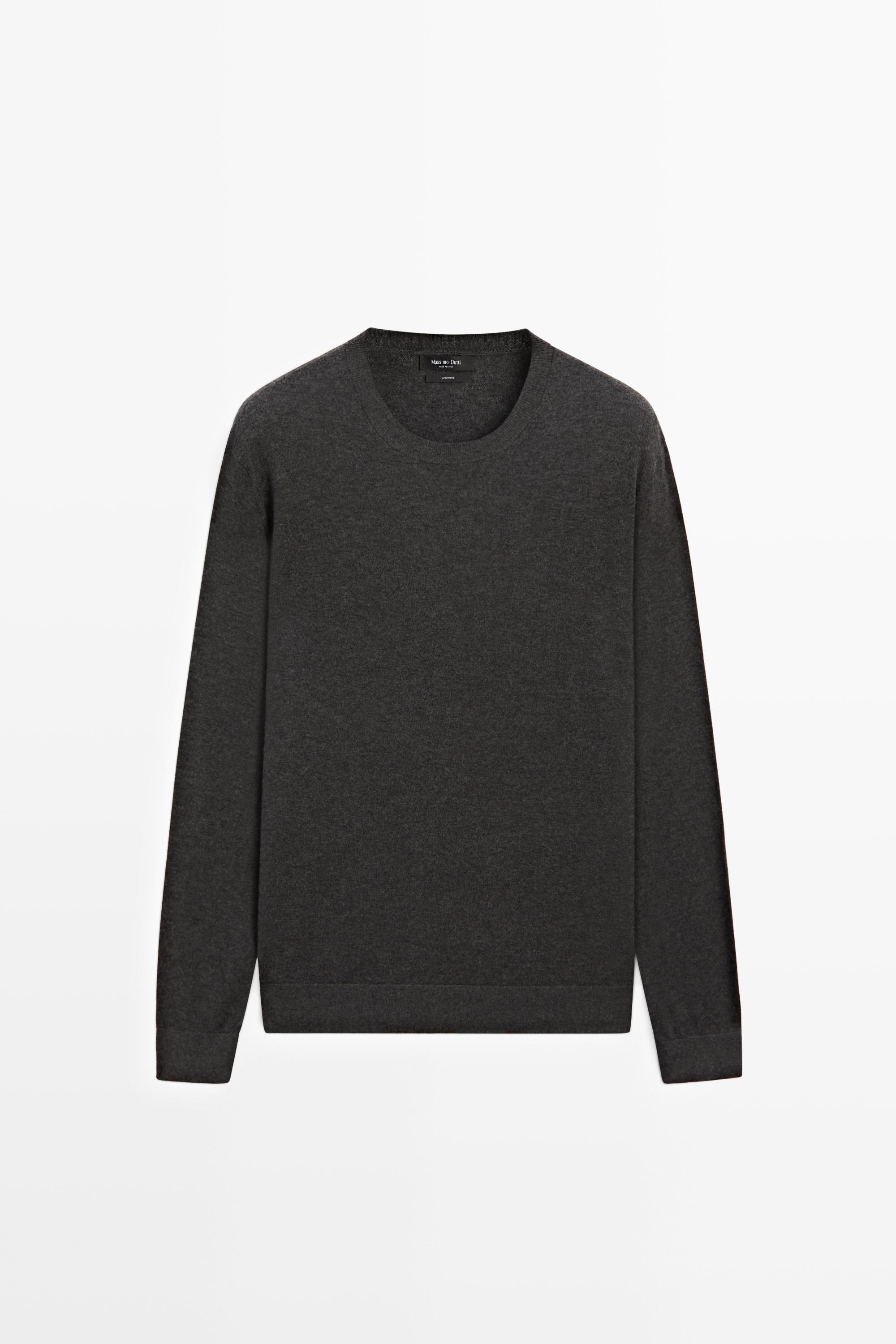 Knit 100% cashmere round neck sweater — CHARCOAL