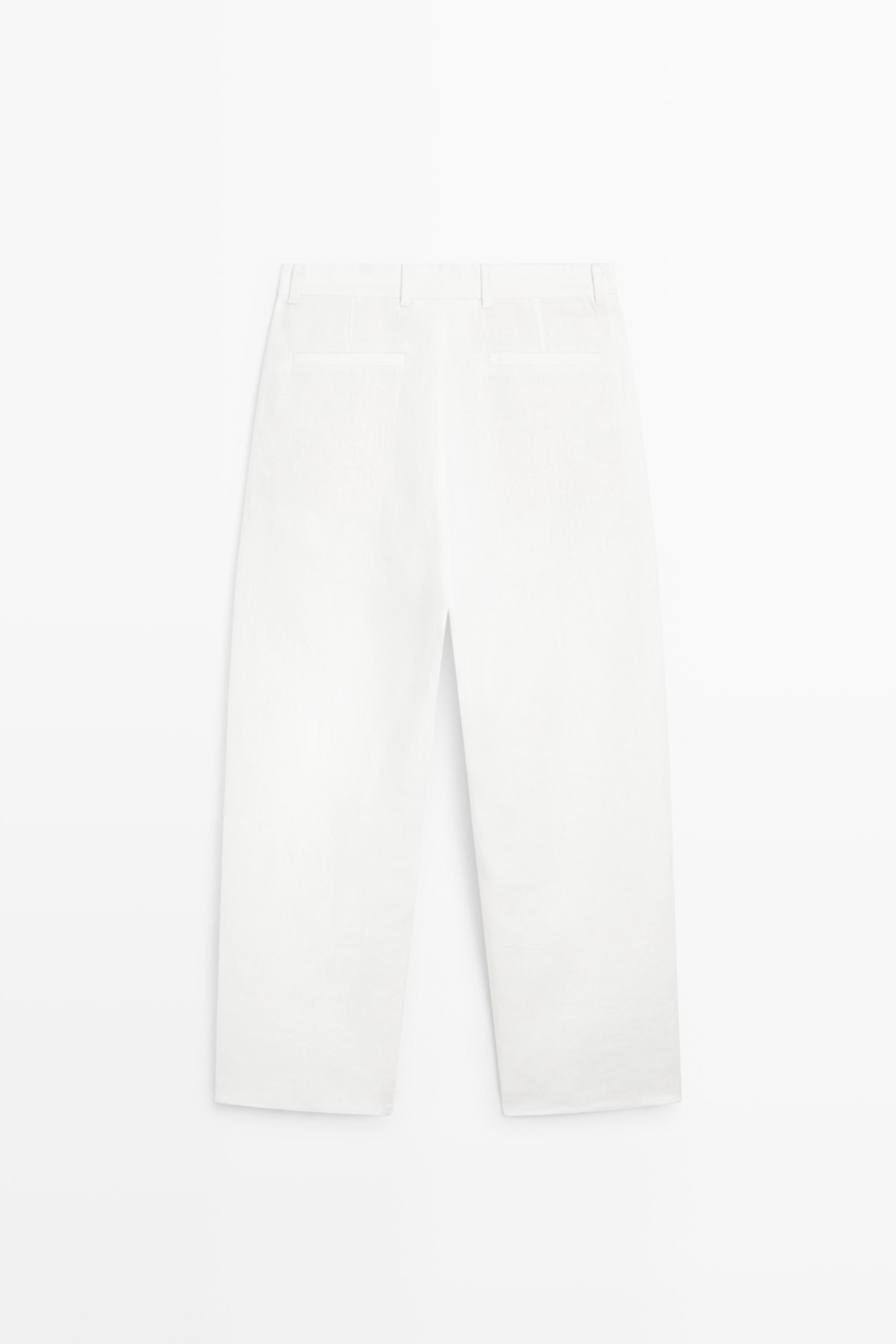 100% linen pants with dart detail — WHITE
