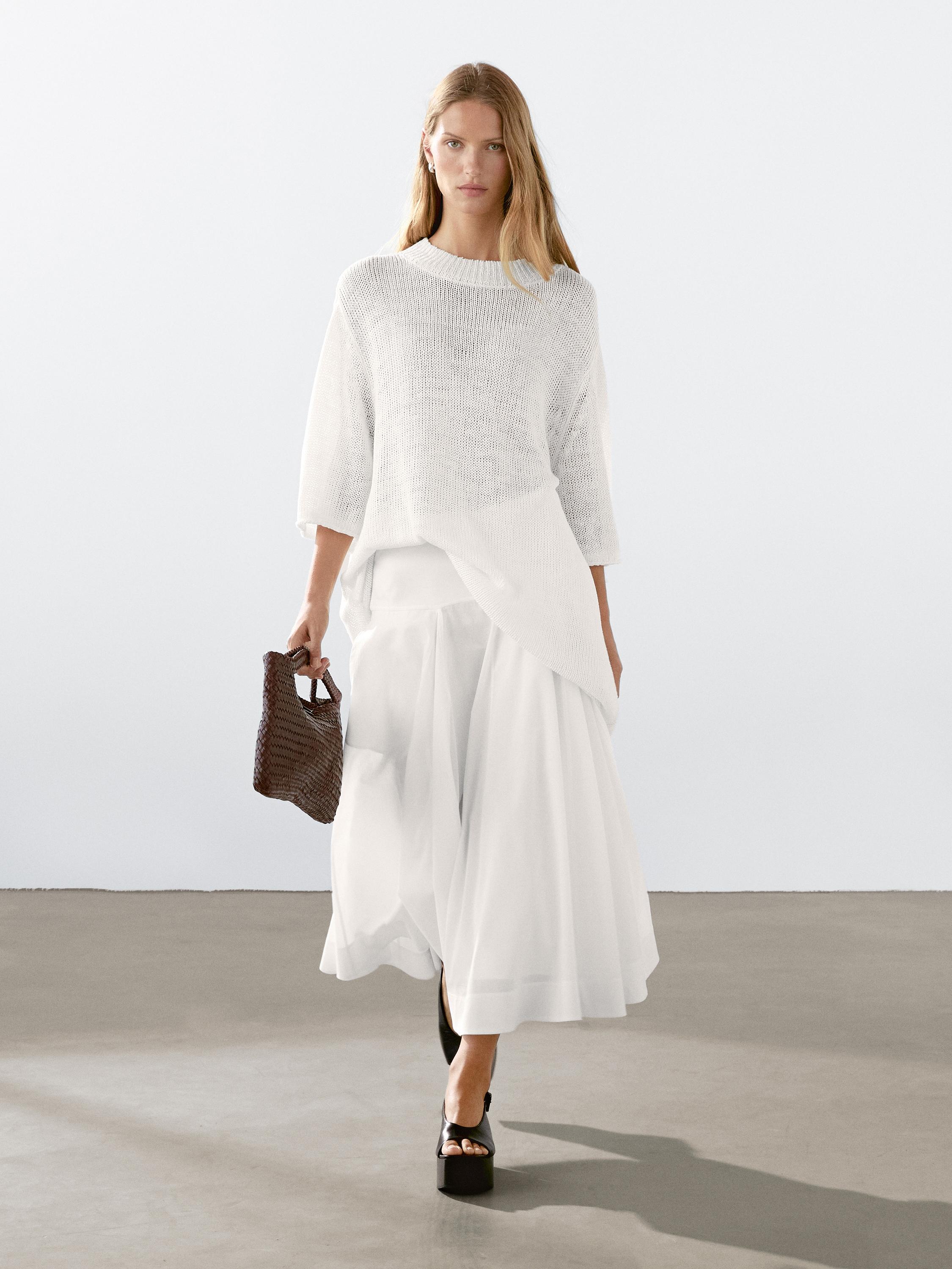 Jersey punto manga corta lino · Blanco · Jerséis Massimo Dutti