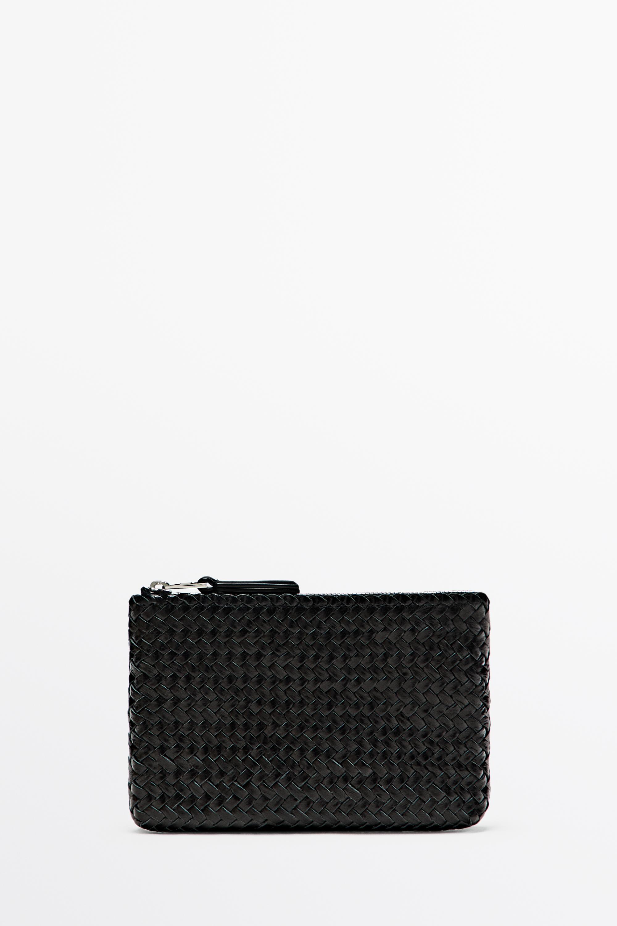 Braided nappa leather pouch bag — BLACK