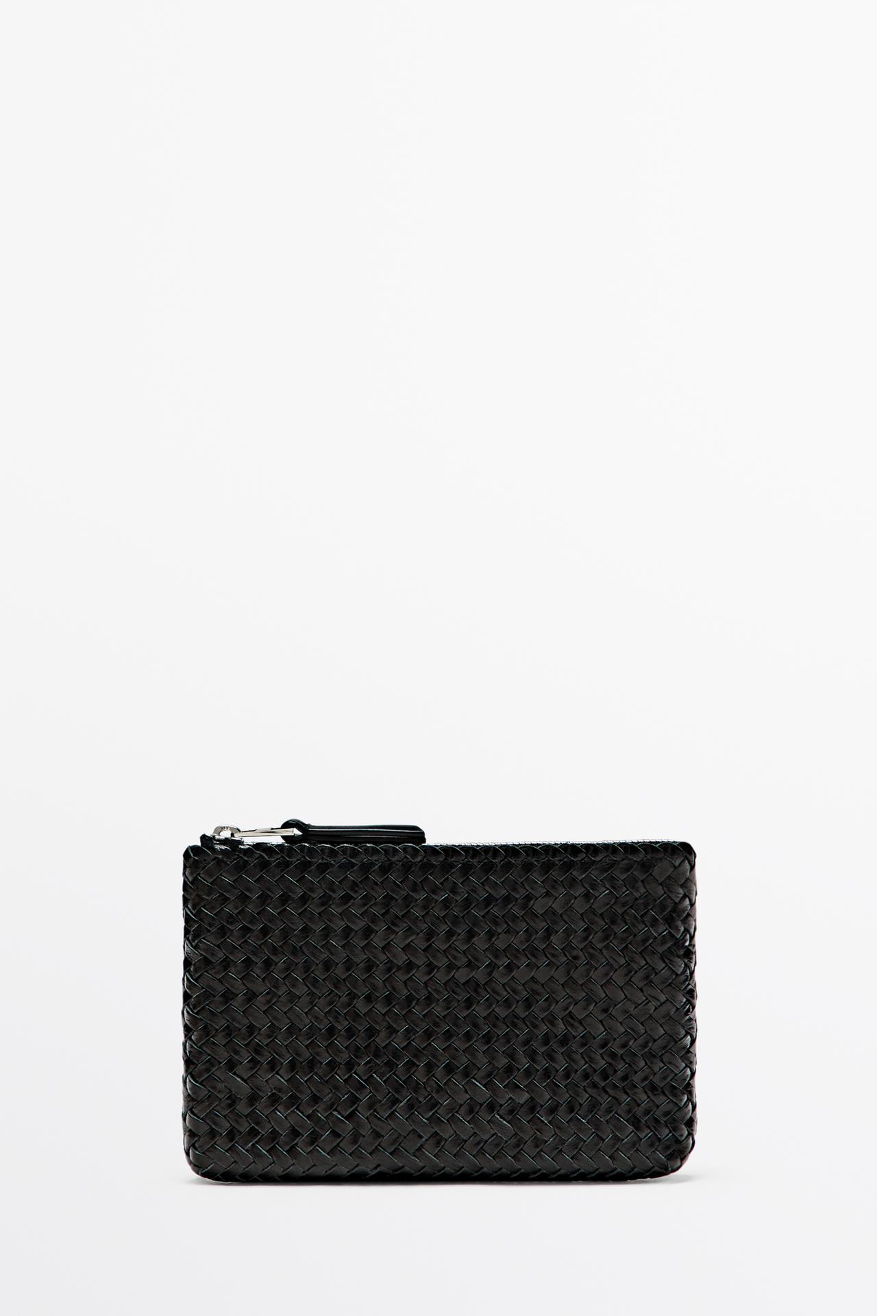 Braided nappa leather pouch bag — BLACK