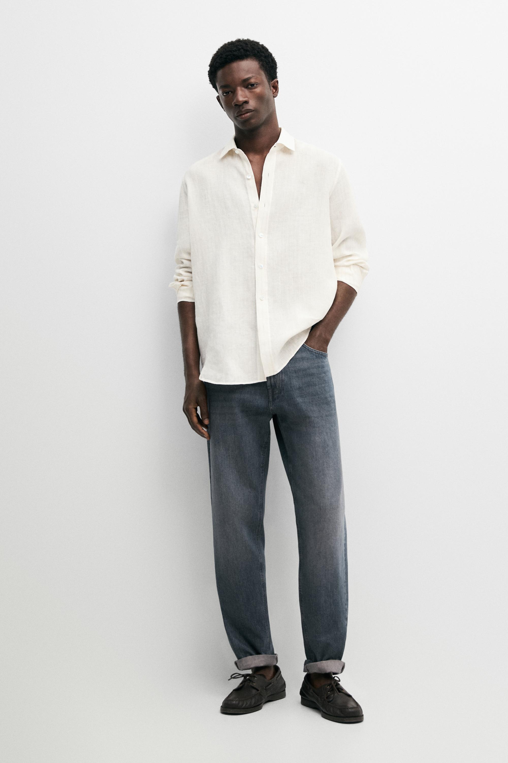 100% linen regular fit shirt — BEIGE