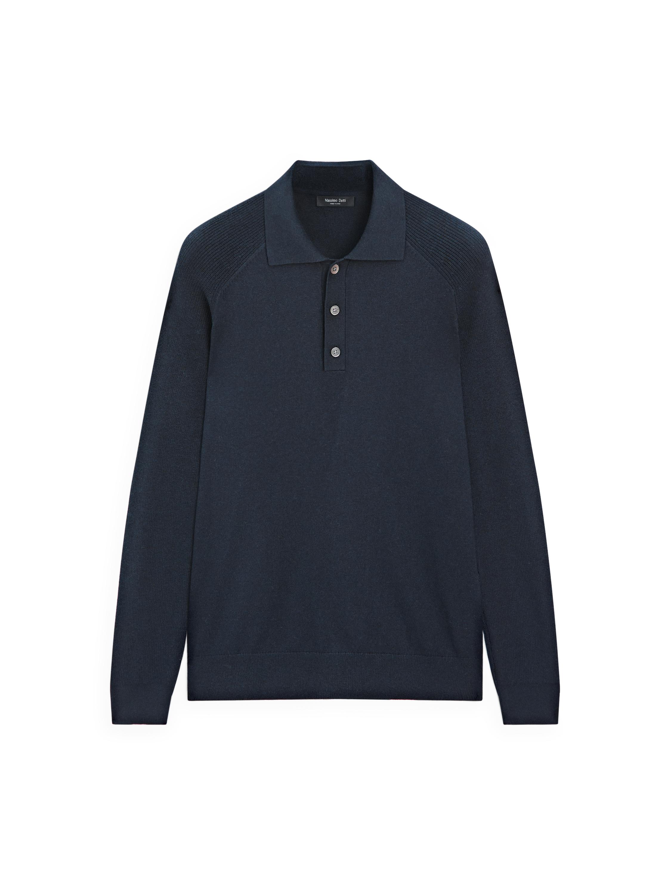 Cotton blend knit polo sweater — NAVY BLUE