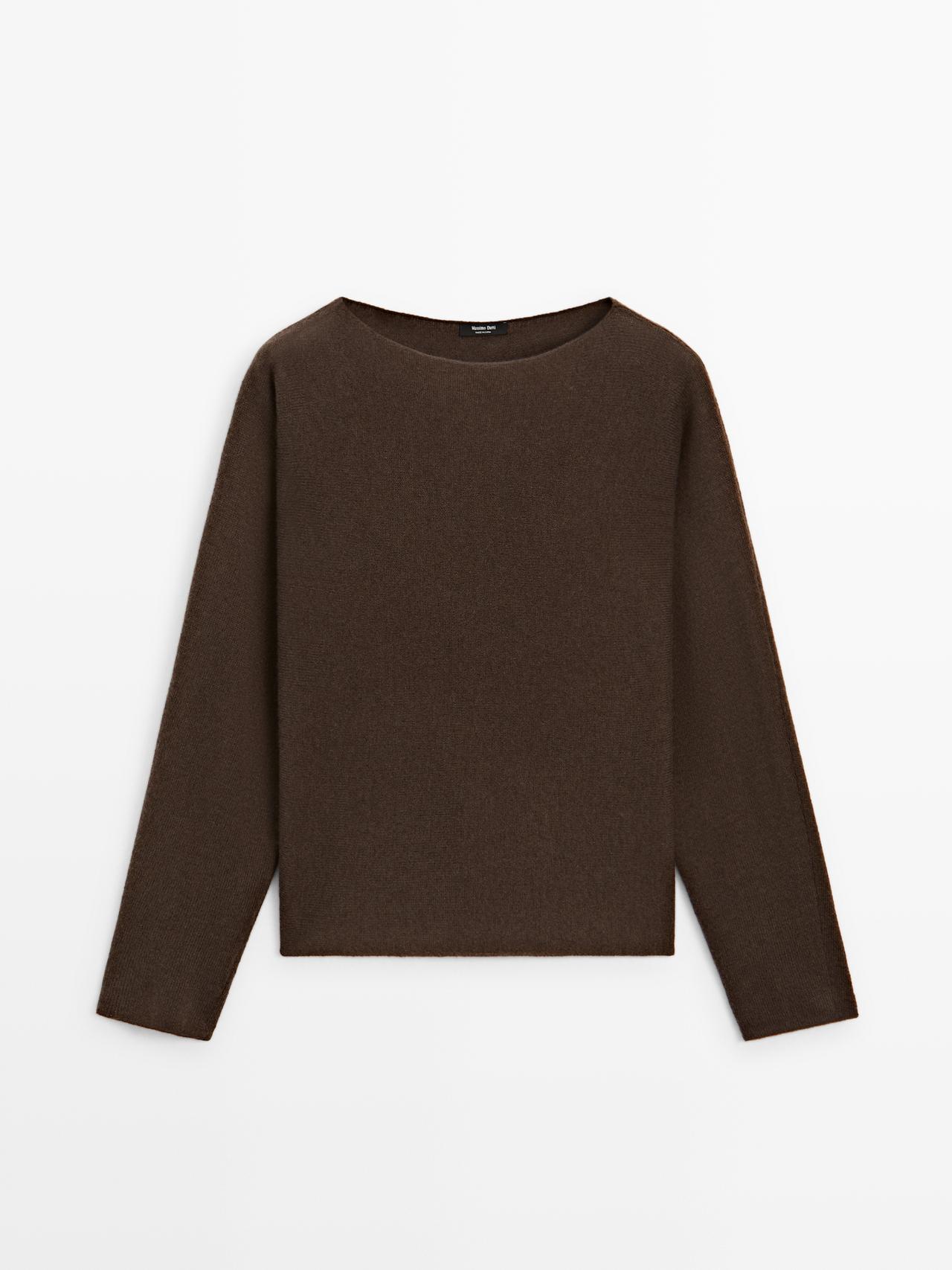 Massimo Dutti - Dame - Striktrøje Med Bådudskæring - Brun - Xs