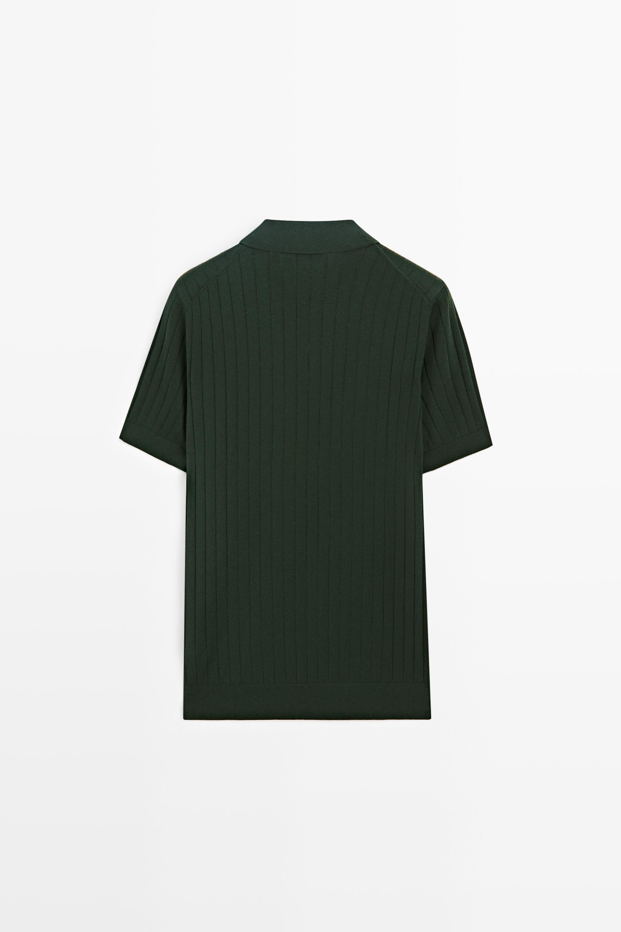 Ribbed knit cotton blend polo shirt — BOTTLE GREEN