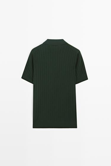 Ribbed knit cotton blend polo shirt — BOTTLE GREEN 6