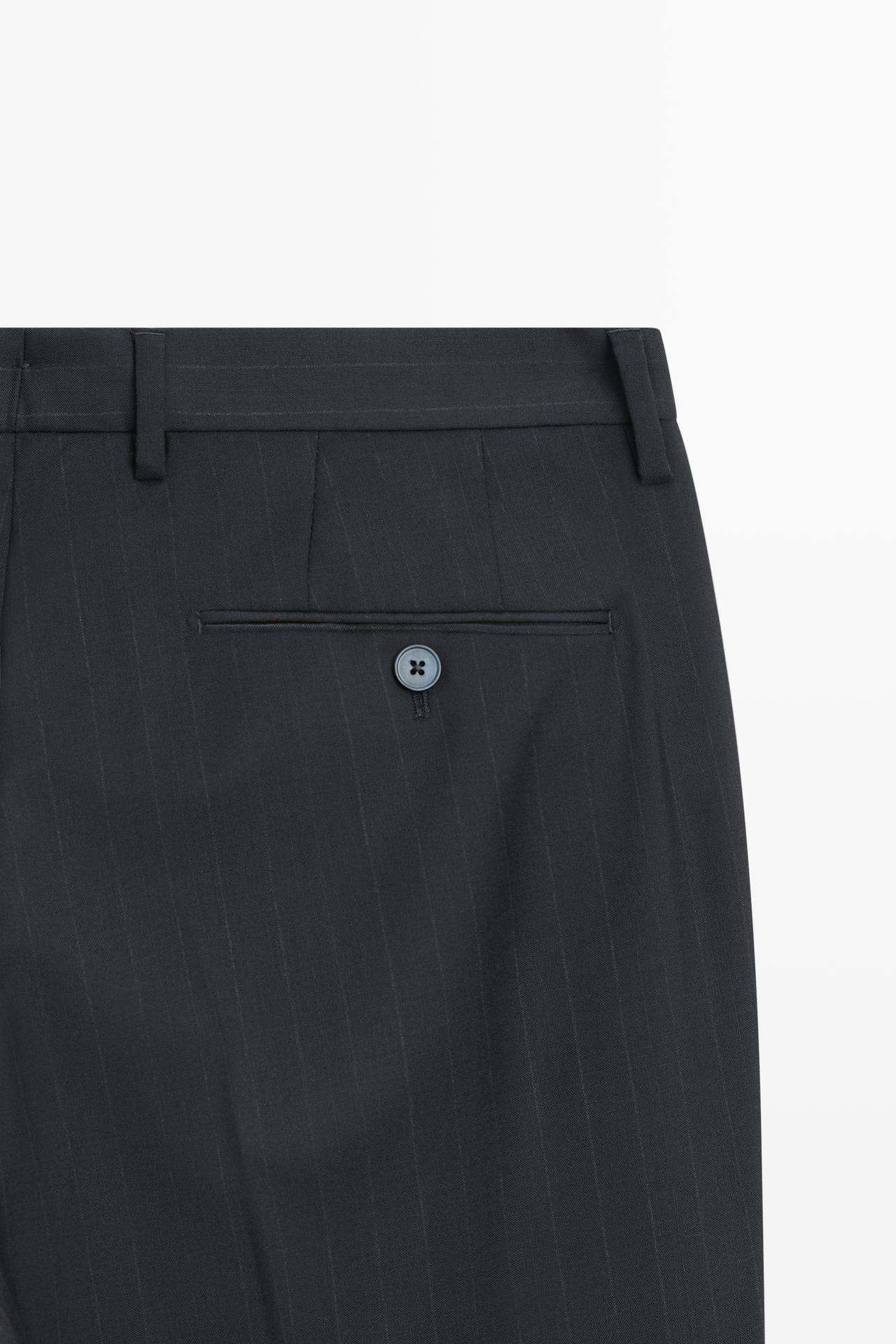 Striped 100% cool wool suit pants — NAVY BLUE