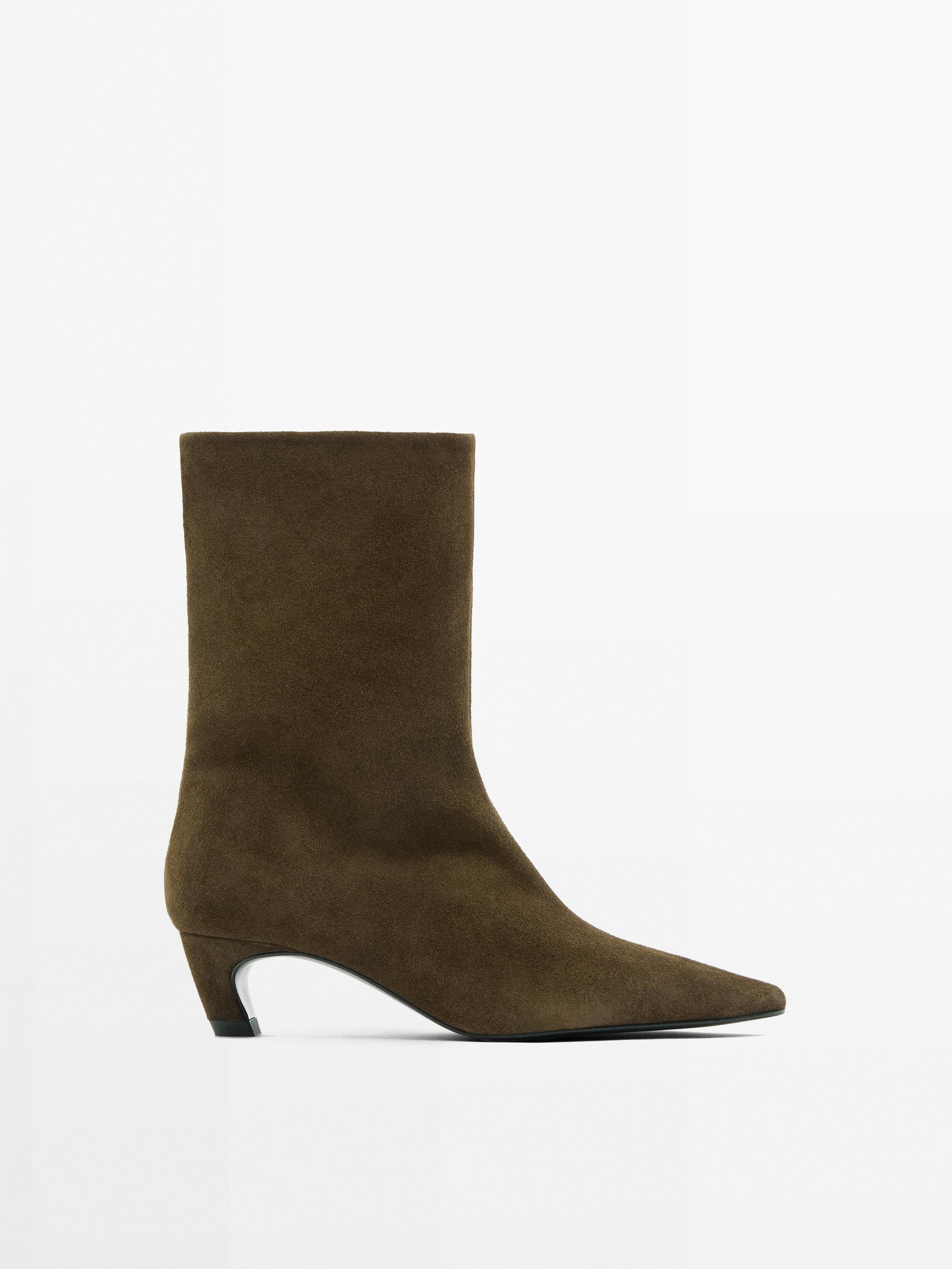 Split suede heeled ankle boots — KHAKI