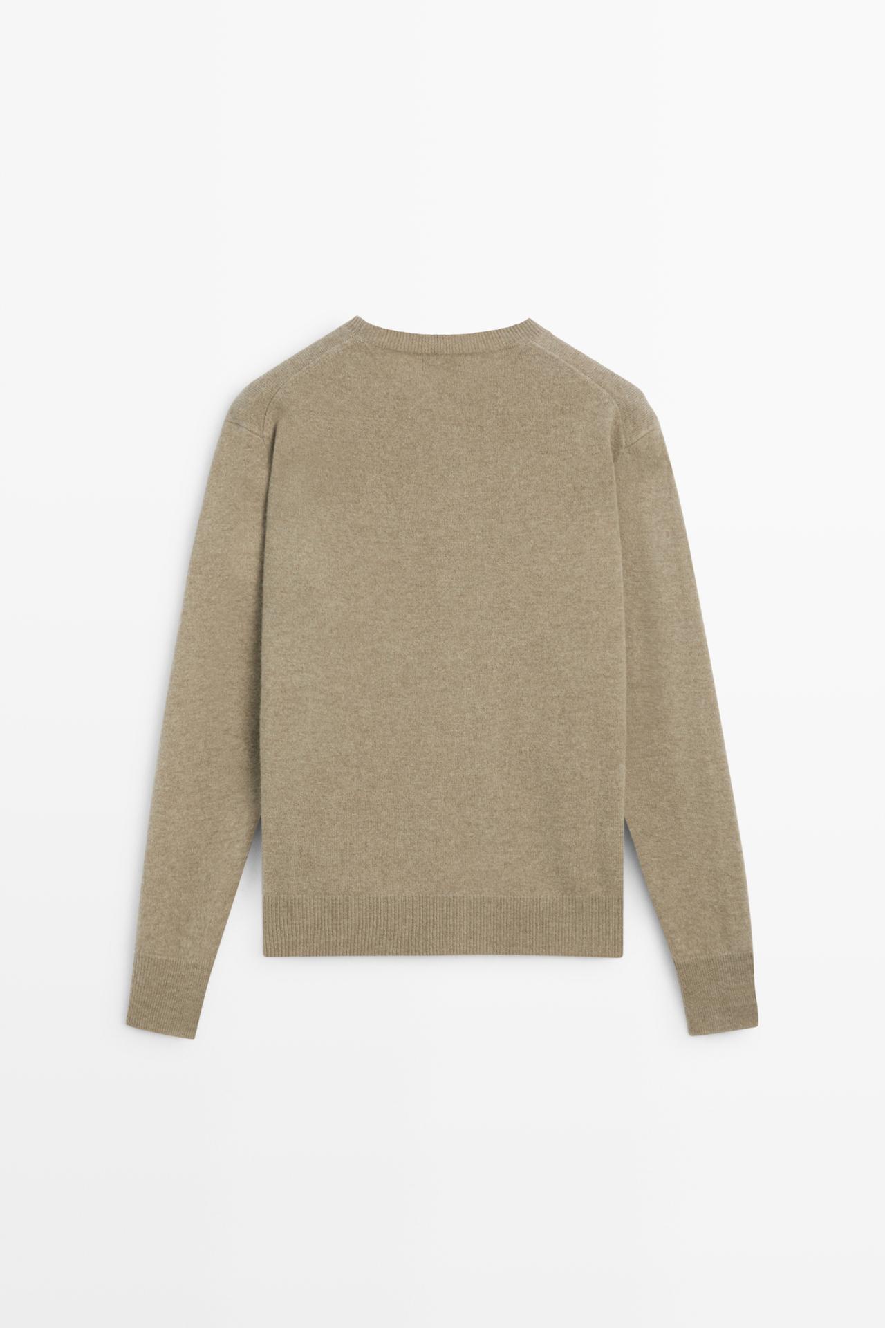 Wool blend crew neck knit sweater — BEIGE MARL