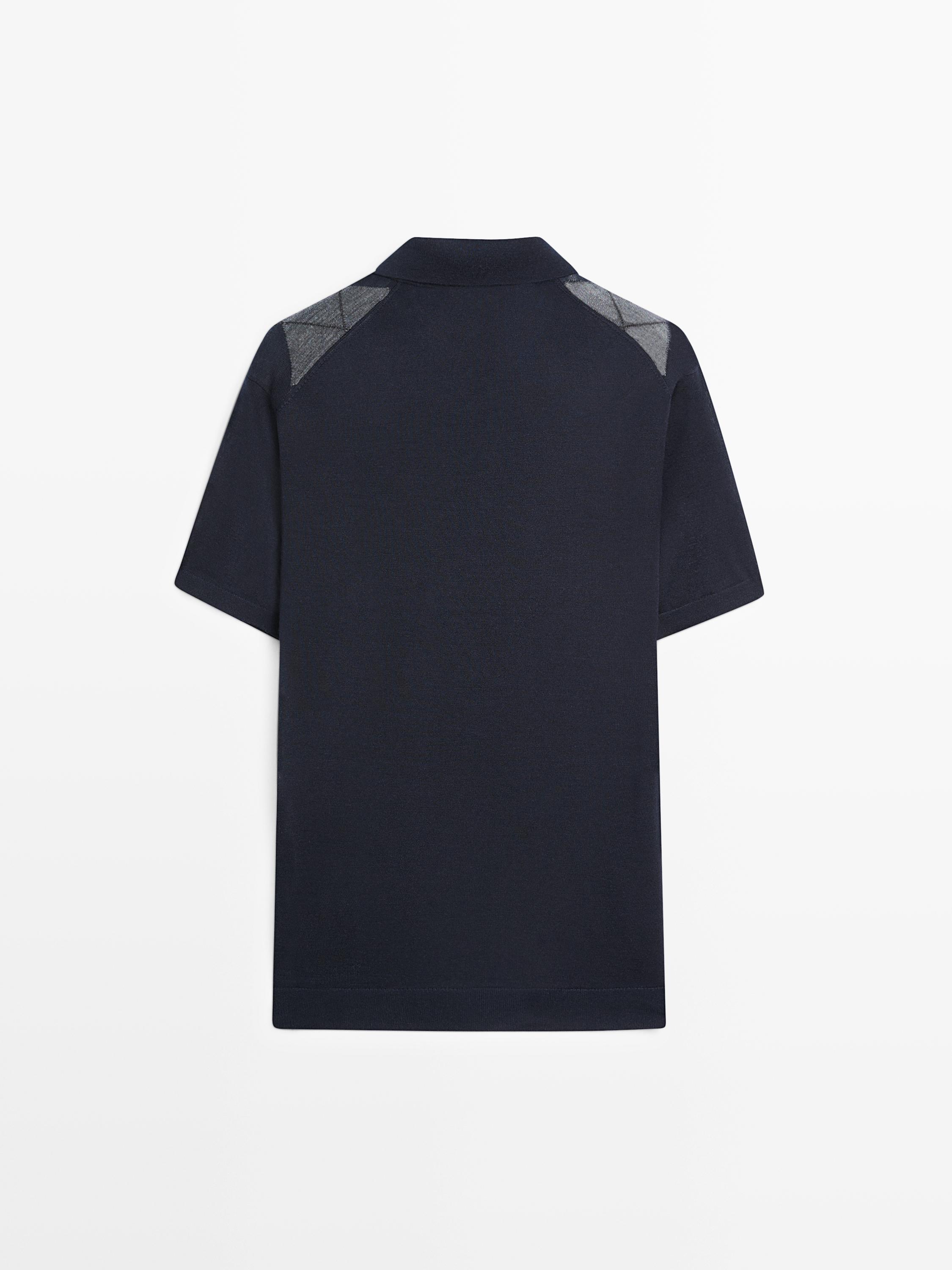 Merino wool blend argyle knit polo sweater — NAVY BLUE