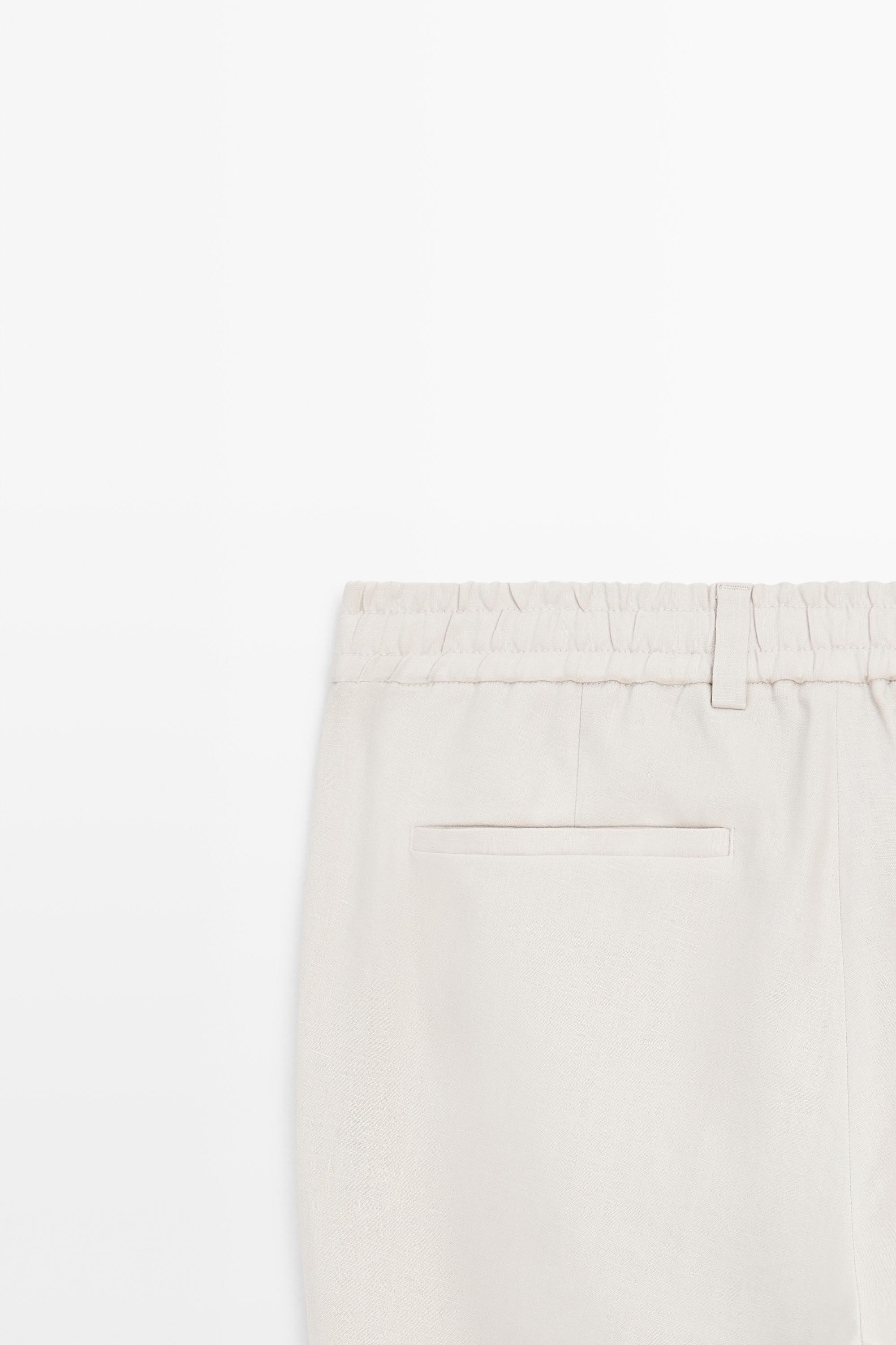 100% linen trousers with elasticated waist — Light Beige