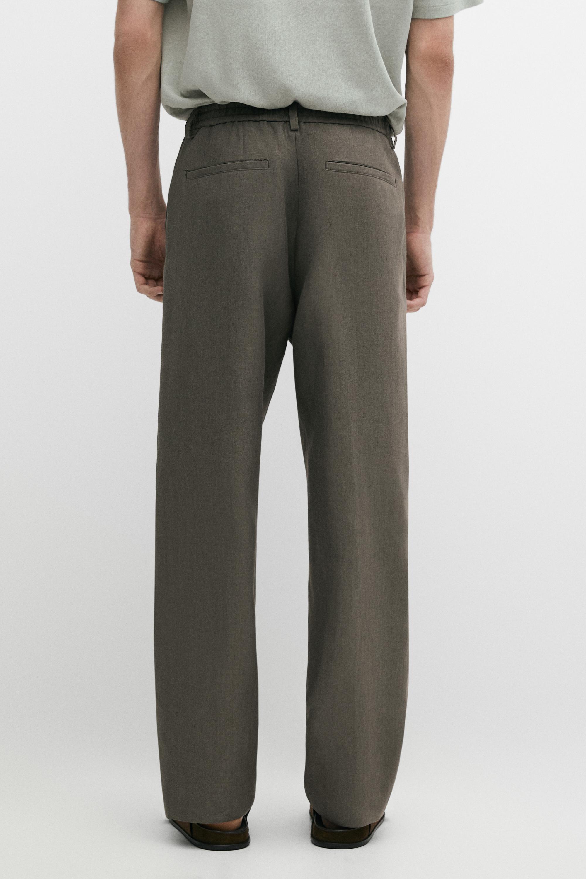 100% linen straight-leg trousers — GREEN