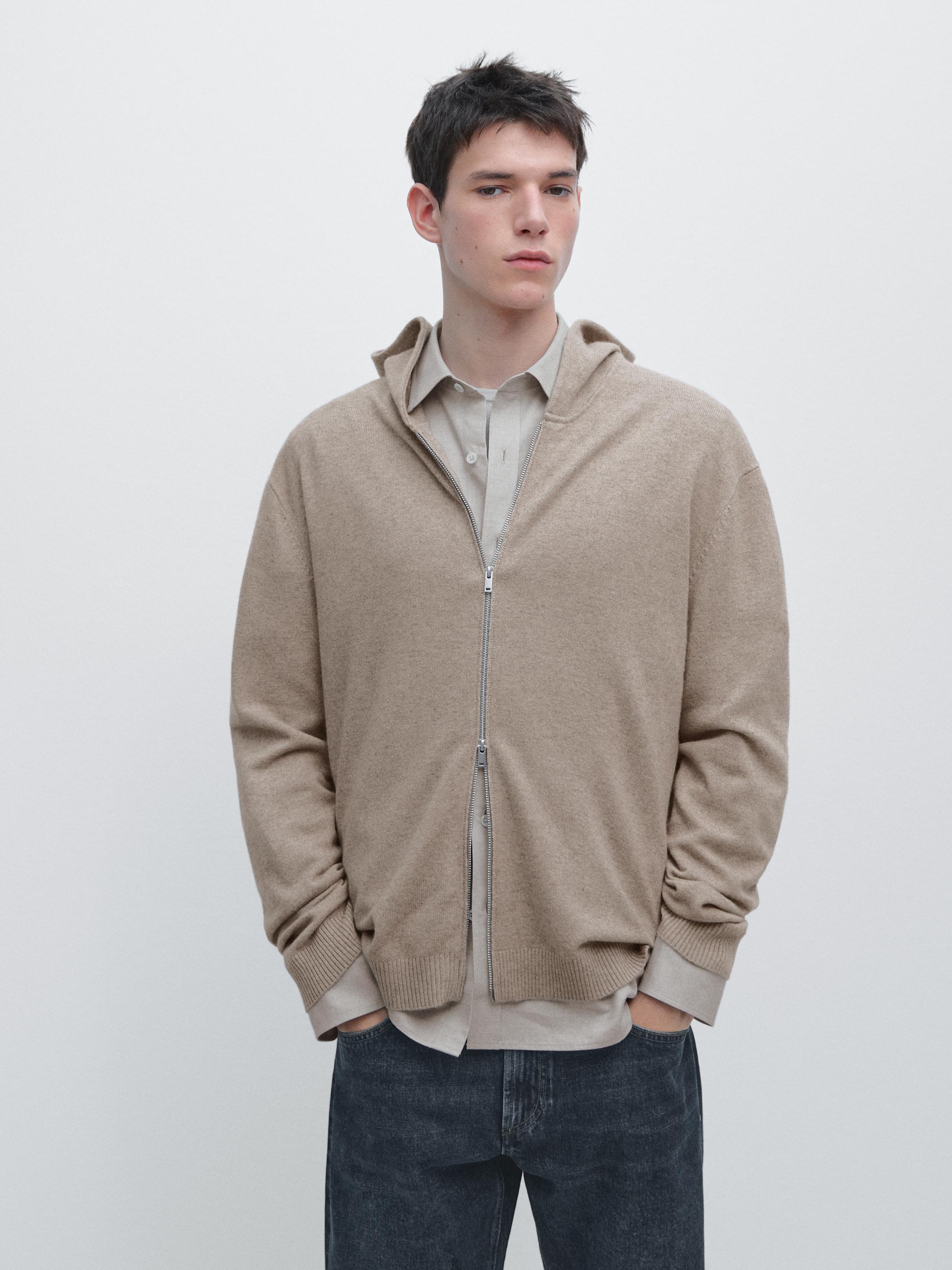 Wool blend knit cardigan with hood