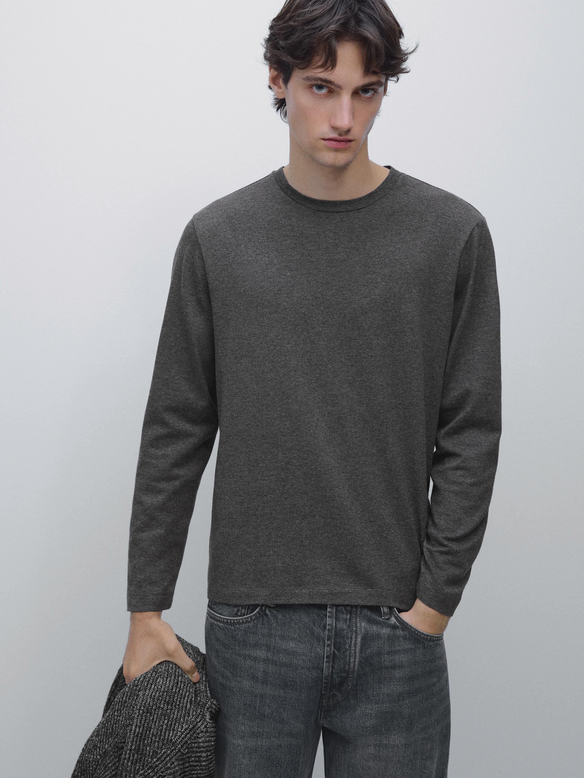 Long-sleeve cotton blend T-shirt