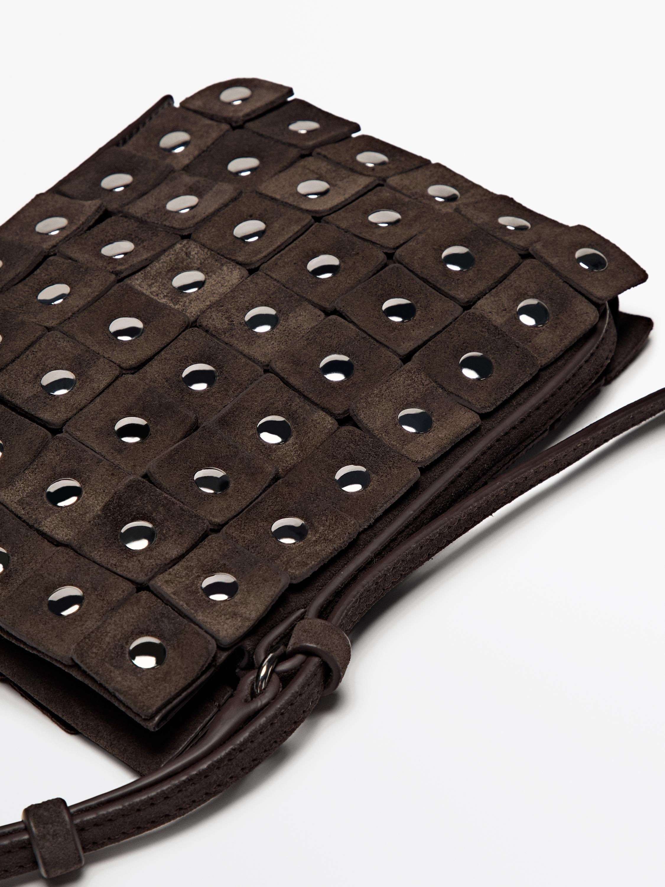 Split suede mini crossbody bag with studs