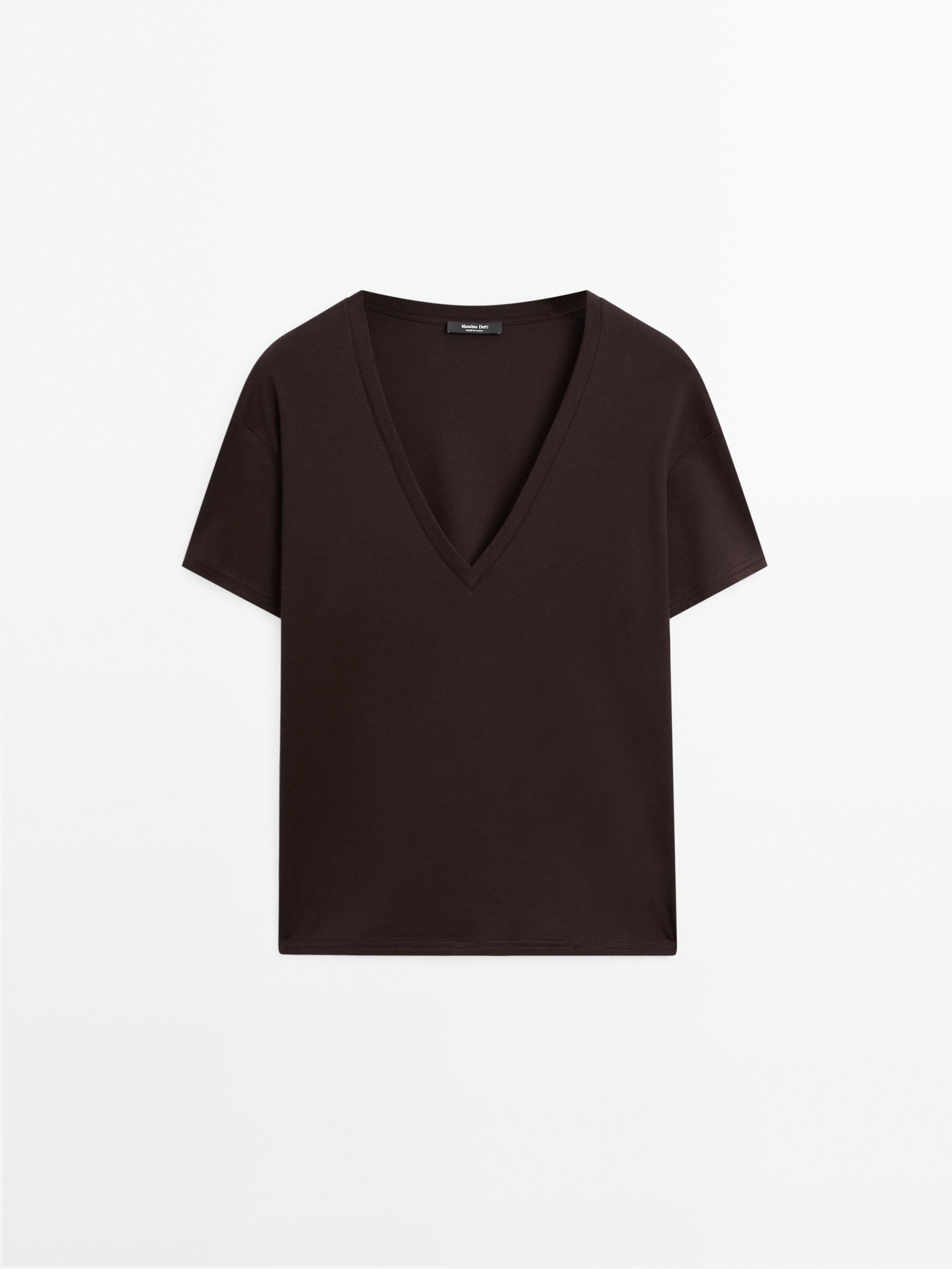 T-shirt 100&nbsp;% coton à col en V