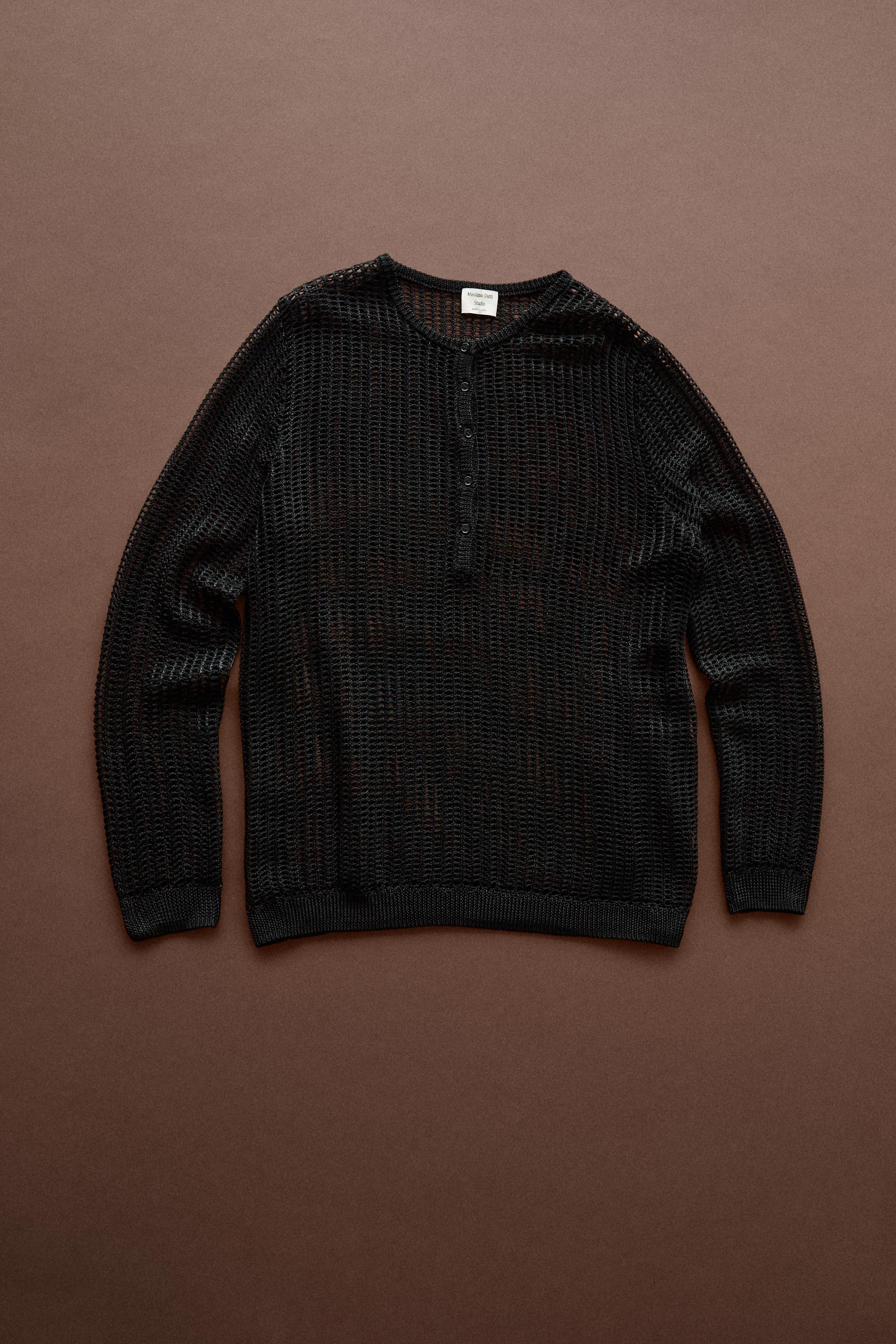 Cutwork knit button-up sweater - STUDIO — BLACK