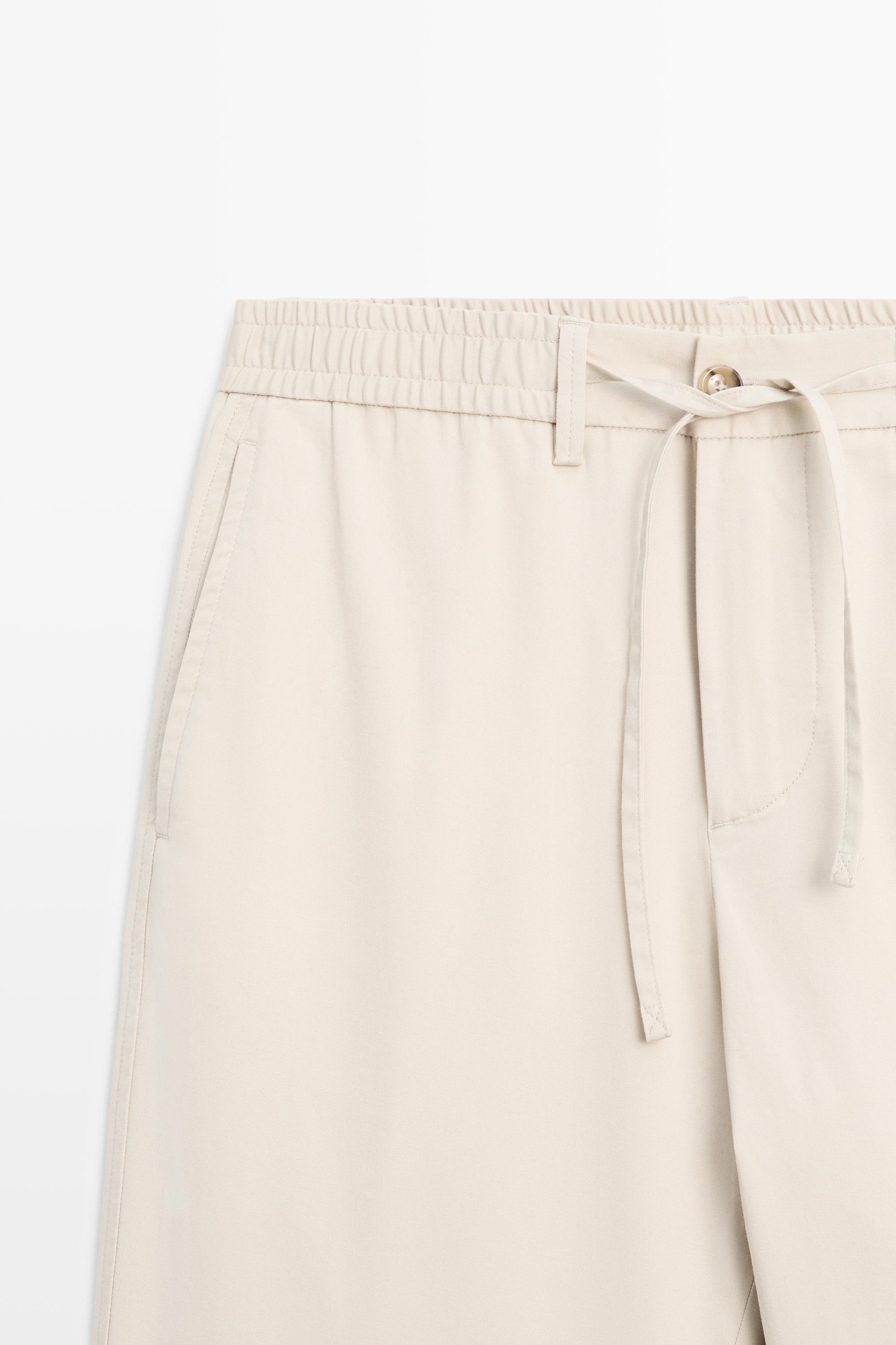 Cotton blend jogger fit pants — BEIGE