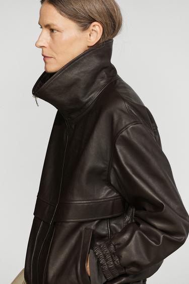 Nappa leather zip bomber jacket — BROWN 8