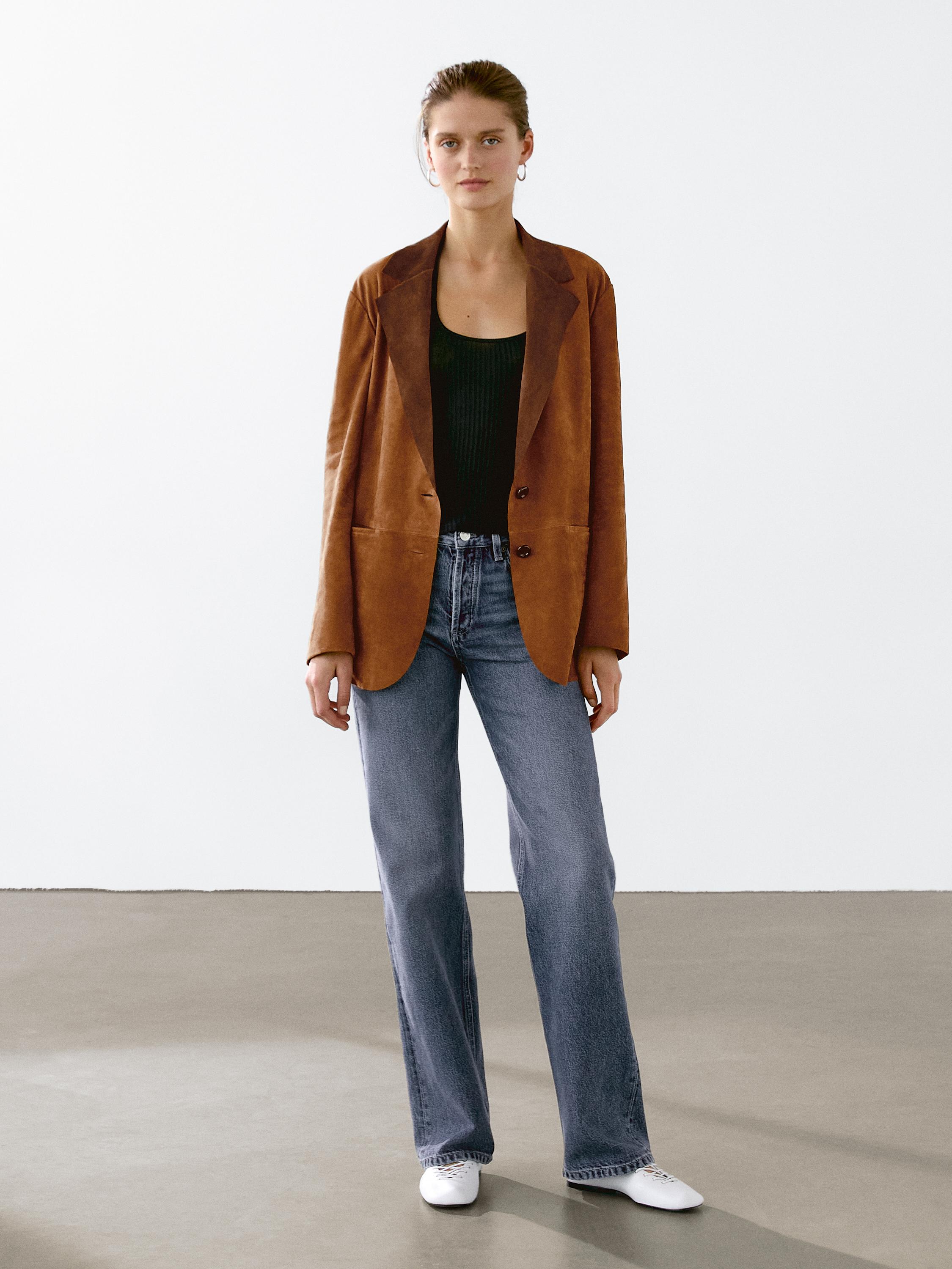 Blazer fluide en cuir finition daim