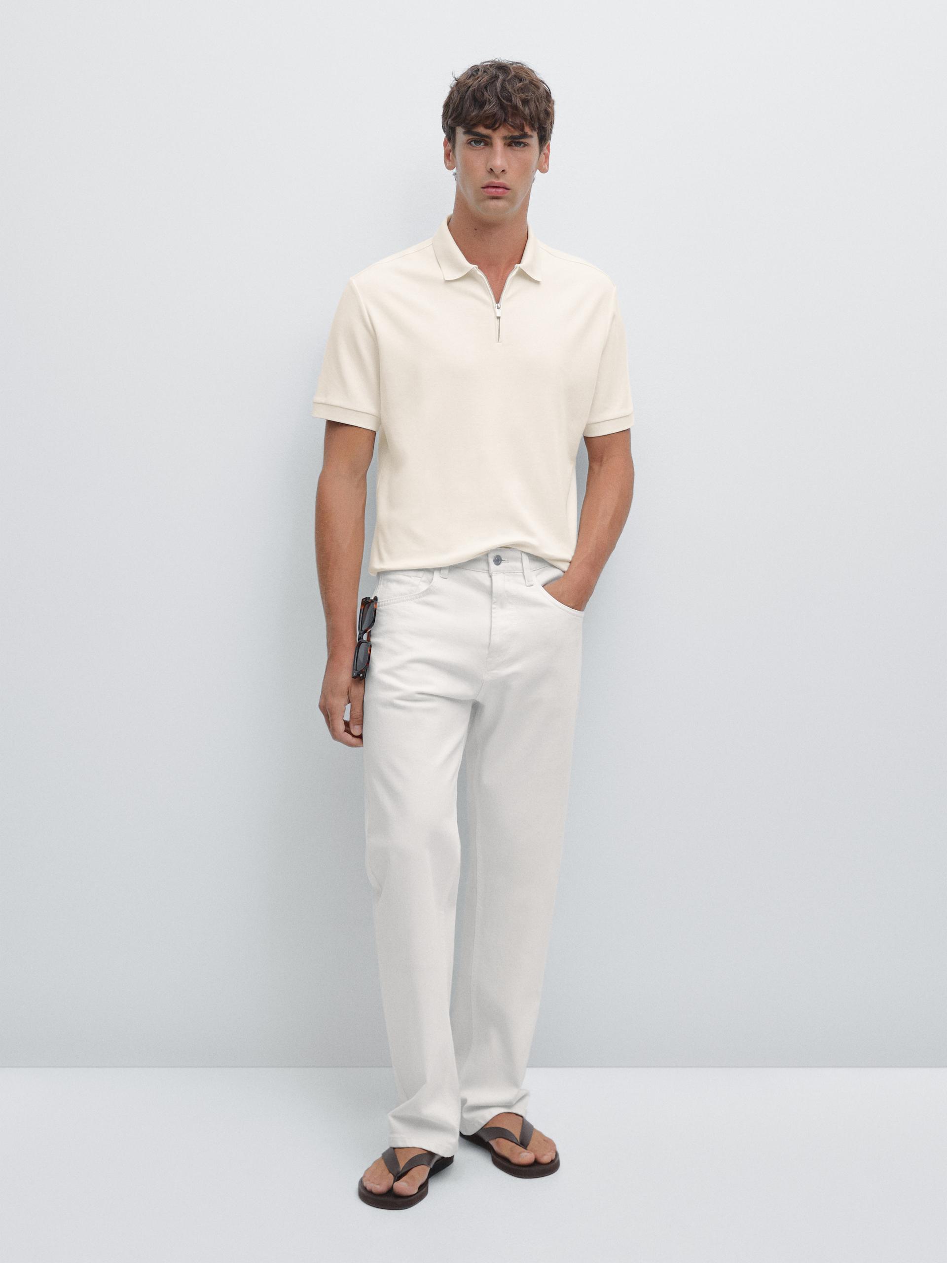 Polo A Maniche Corte Con Collo Con Cerniera - Vaniglia - Xxl - Massimo Dutti - Maschile